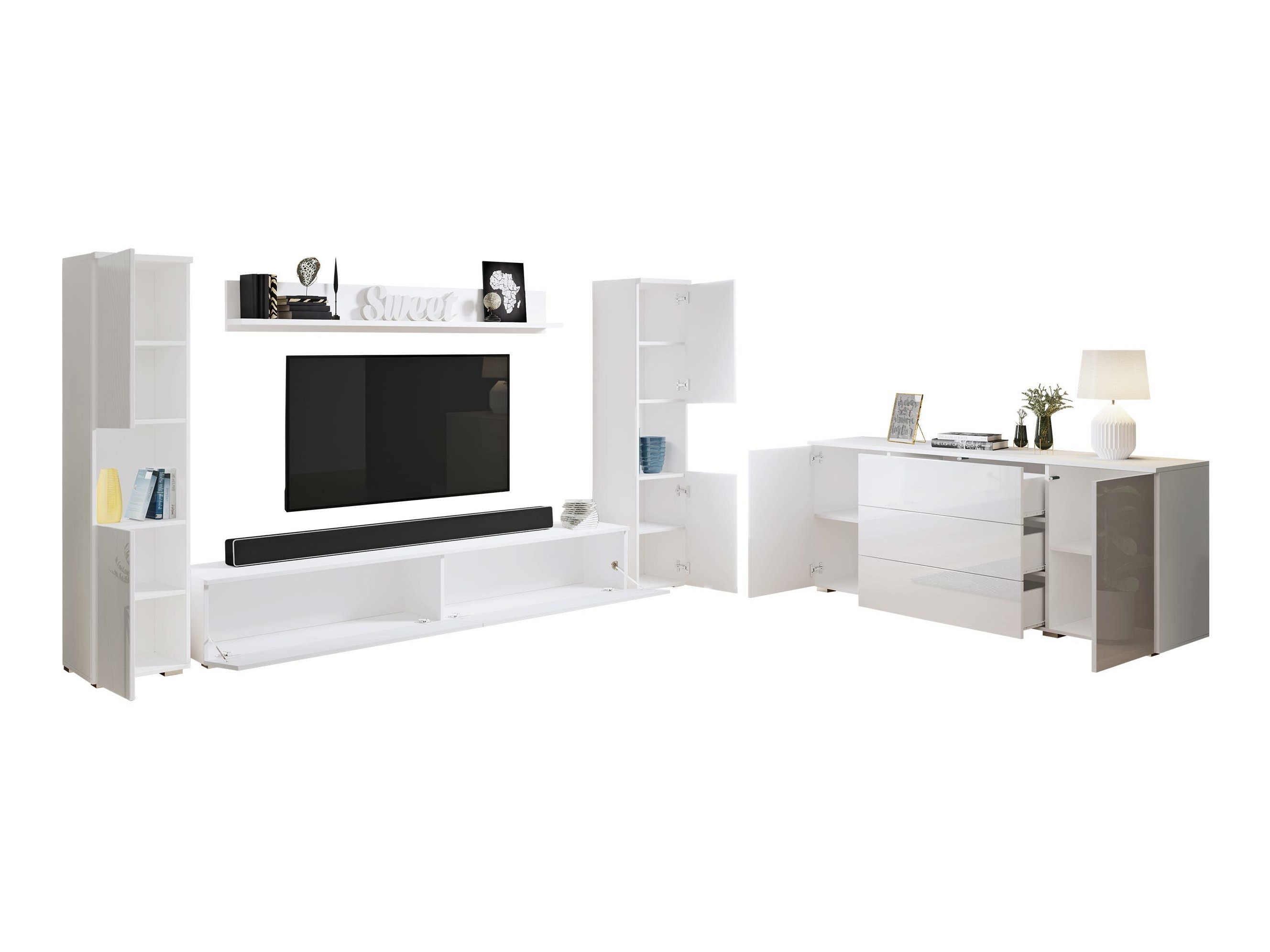 Conjunto para sala de estar Sarasota 133 (Branco + Branco brilhante)