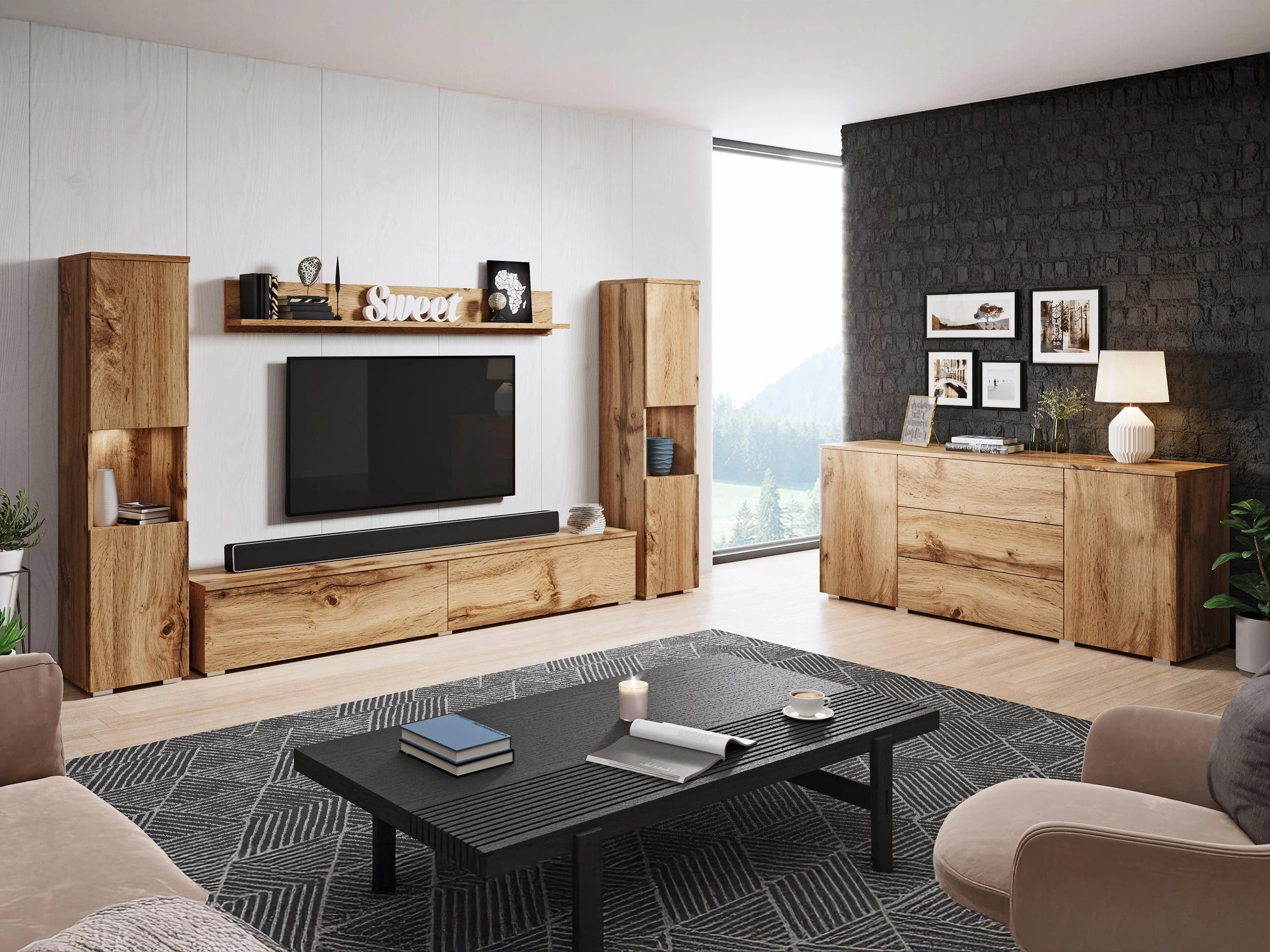 Conjunto para sala de estar Sarasota 133 (Carvalho wotan)