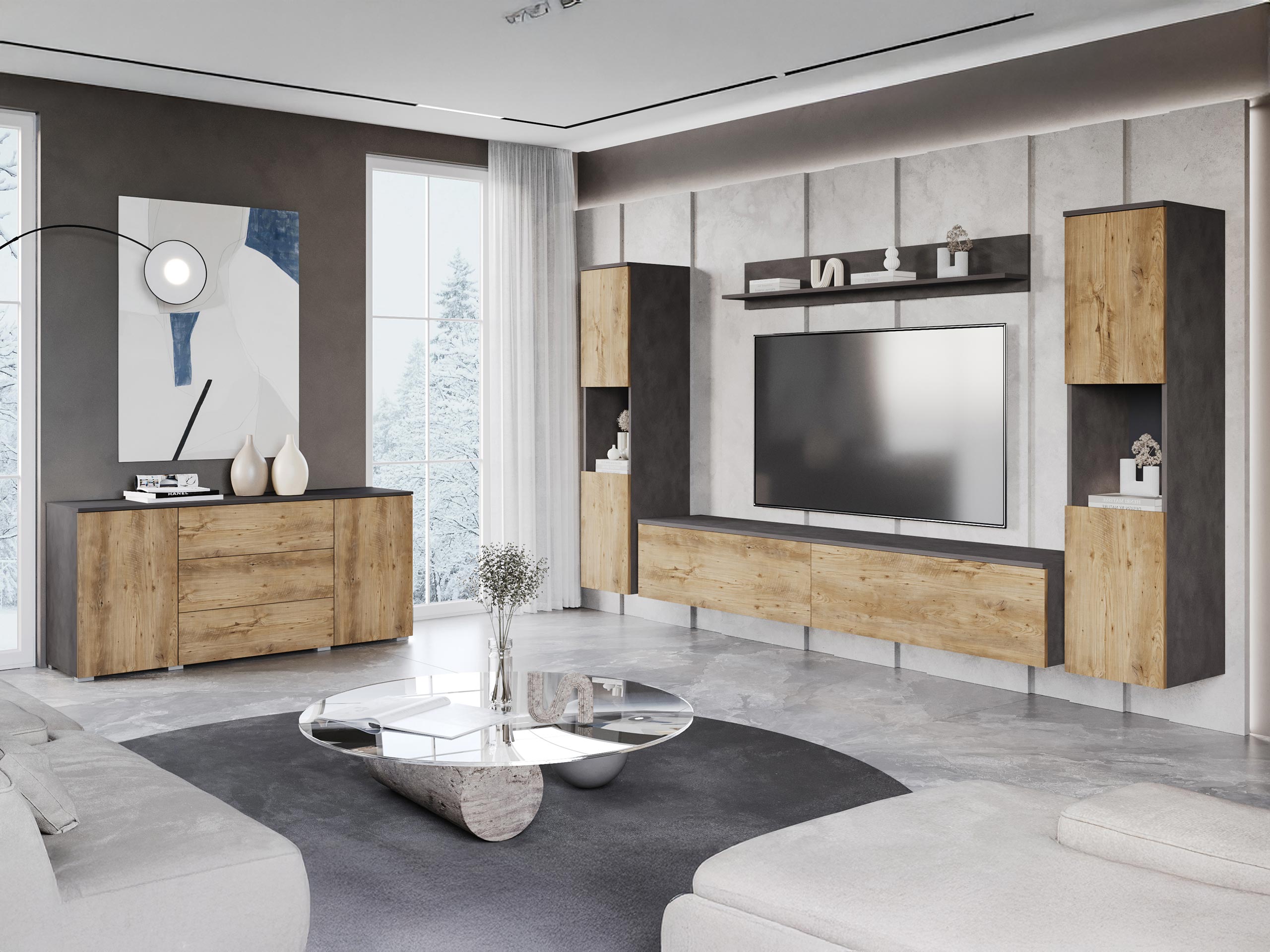 Conjunto para sala de estar Sarasota 133 (Matera cinzento + Castanha)