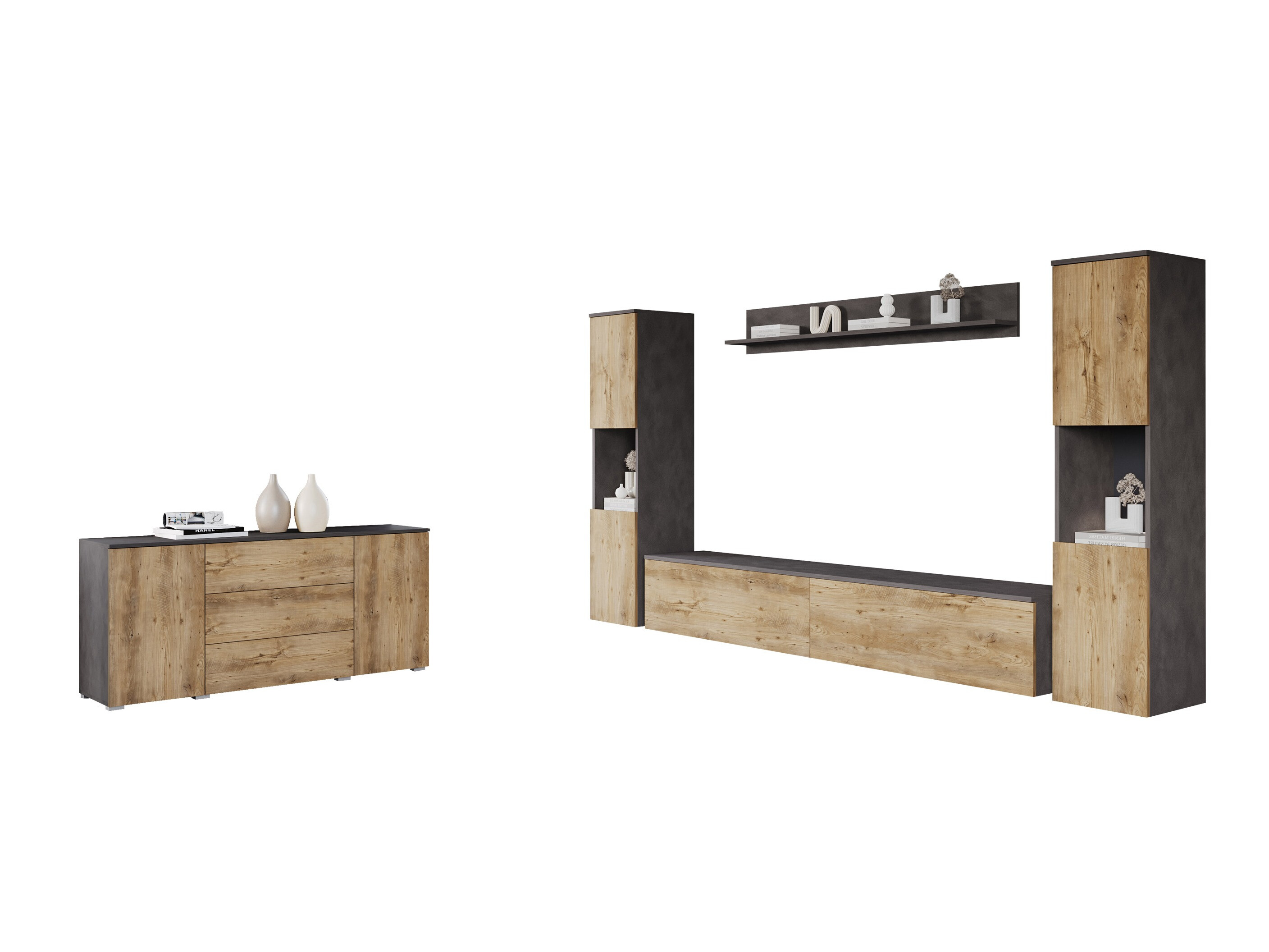 Conjunto para sala de estar Sarasota 133 (Matera cinzento + Castanha)