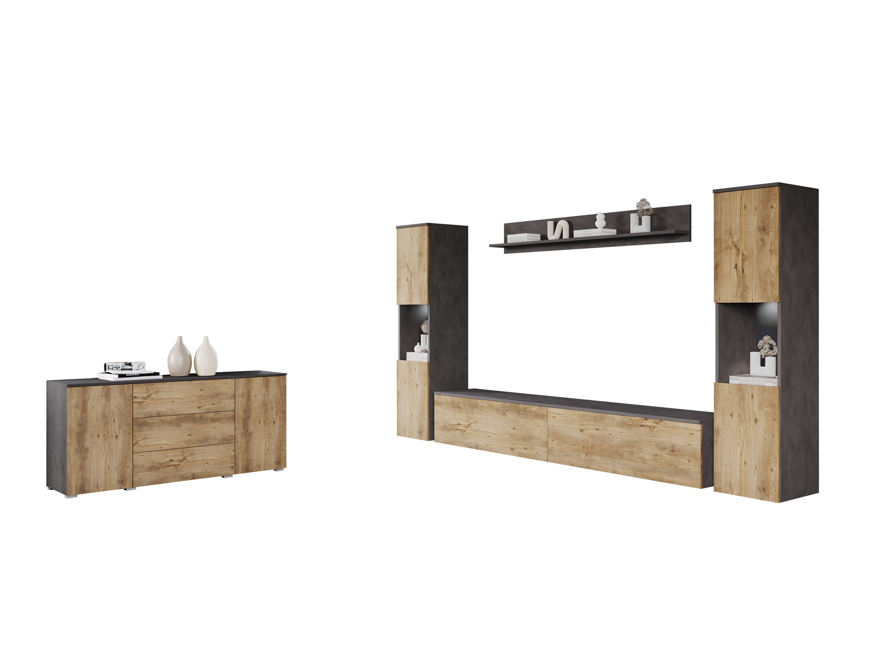 Conjunto para sala de estar Sarasota 133 (Matera cinzento + Castanha)