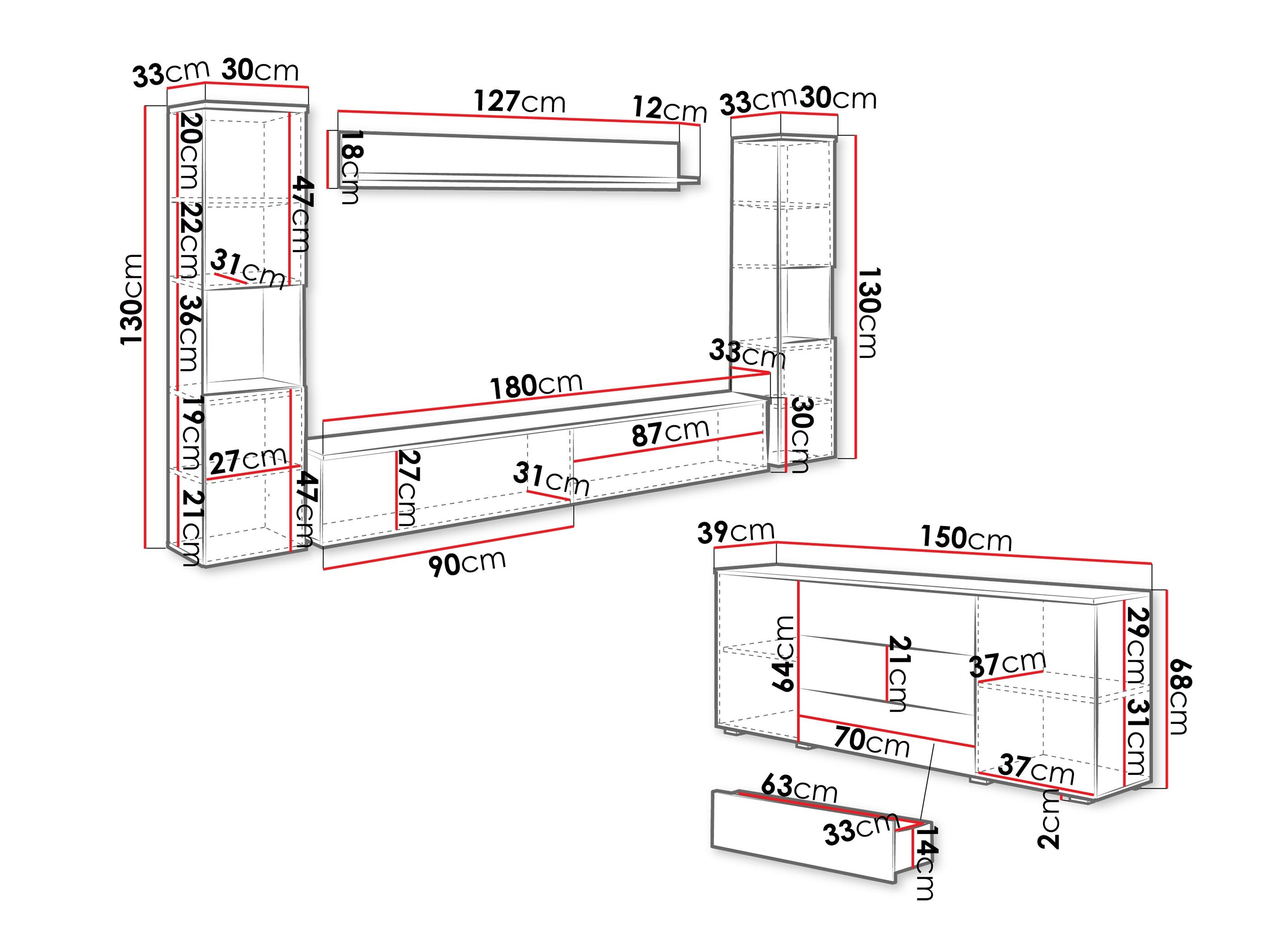 Conjunto para sala de estar Sarasota 133 (Matera cinzento + Castanha)
