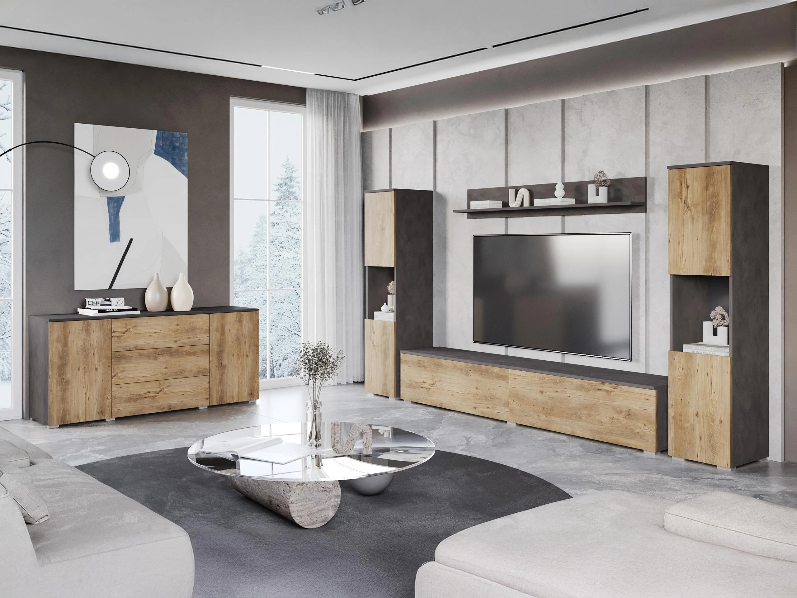 Conjunto para sala de estar Sarasota 133 (Matera cinzento + Castanha)