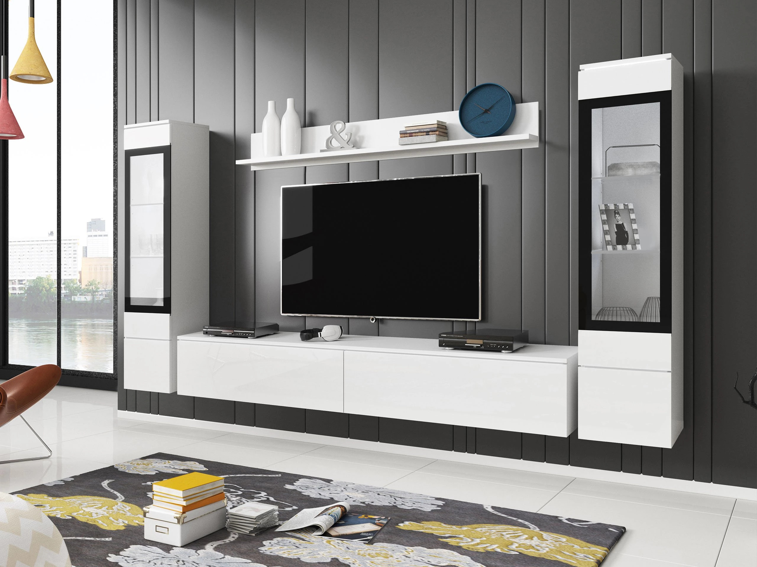 Conjunto para sala de estar Mirfivo 101 (Branco + Branco brilhante)