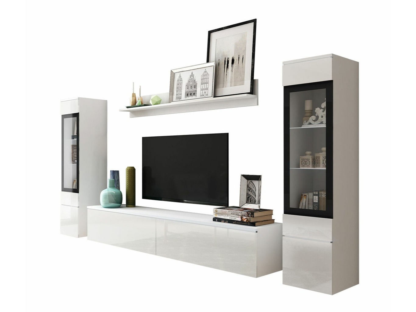 Conjunto para sala de estar Mirfivo 101 (Branco + Branco brilhante)
