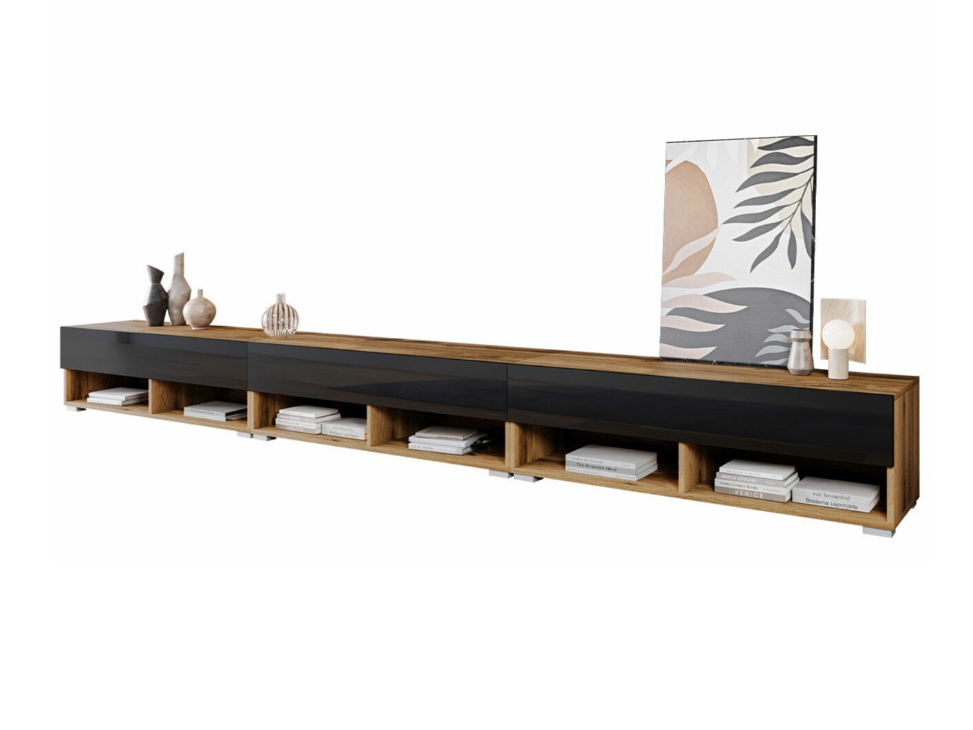 Móvel de TV Sarasota 144 (Carvalho wotan + Preto brilhante)