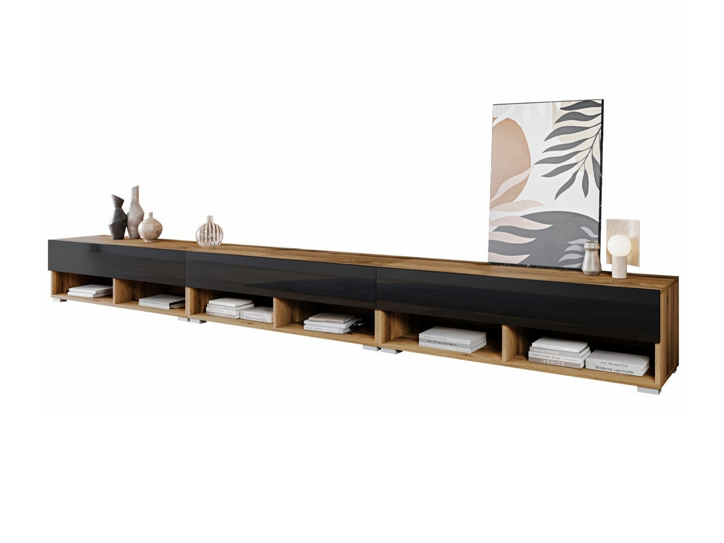 Móvel de TV Sarasota 144 (Carvalho wotan + Preto brilhante)