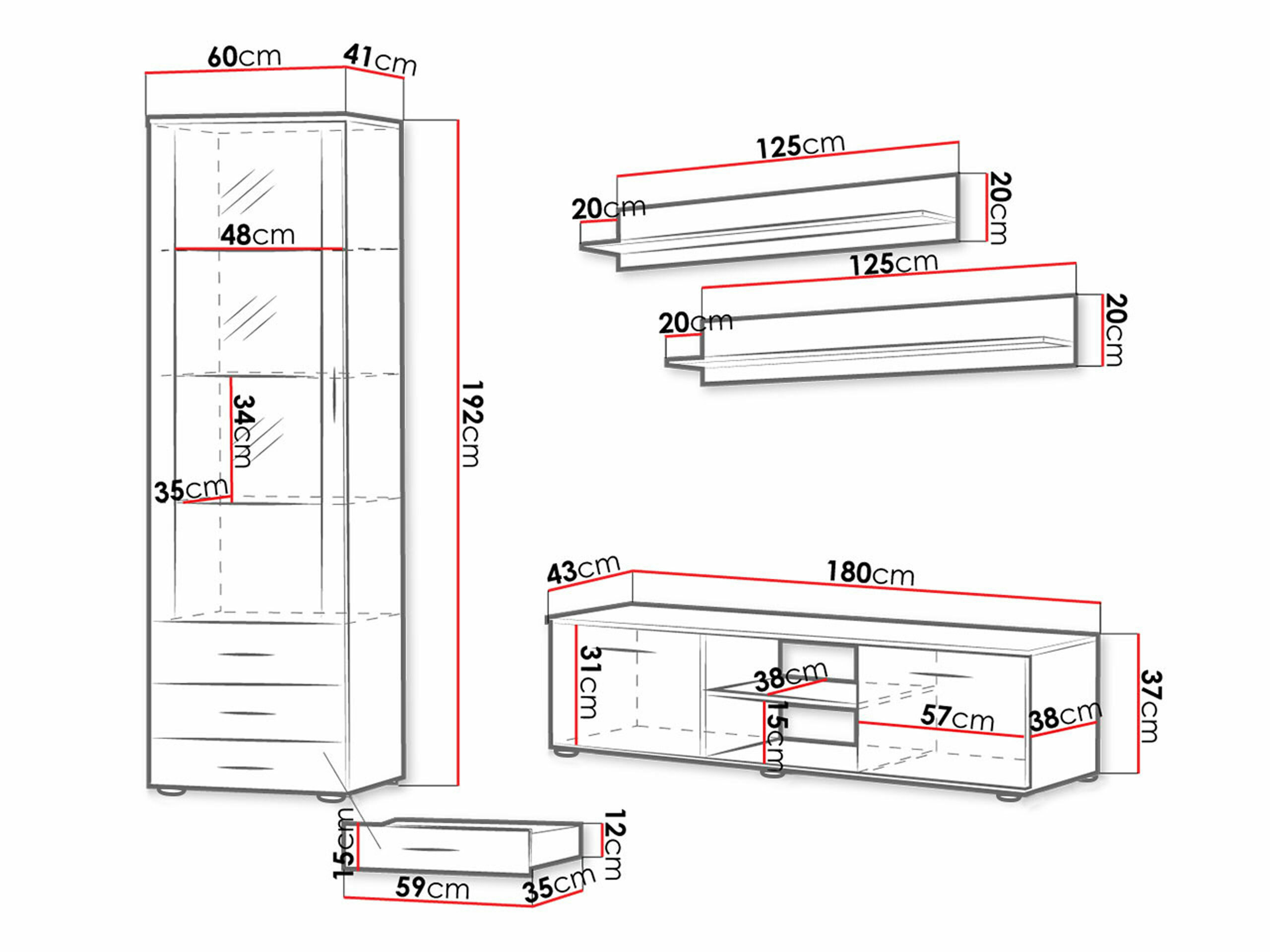 Conjunto para sala de estar Tornola 107 (Preto + Preto brilhante)