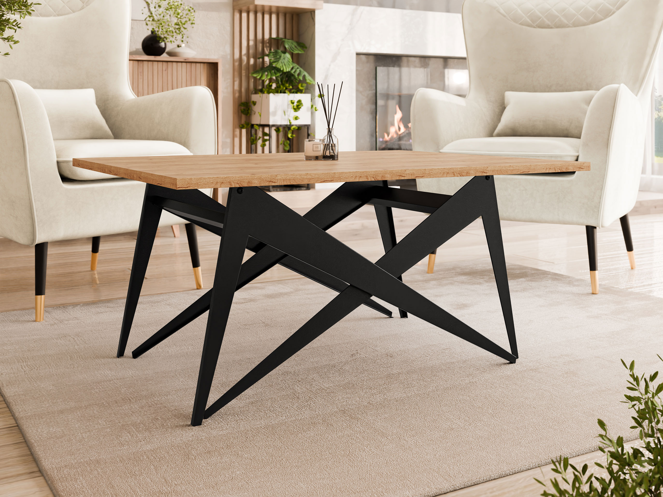 Transforming mesa de centro Oswego 150 (Craft de carvalho dourado + Preto)
