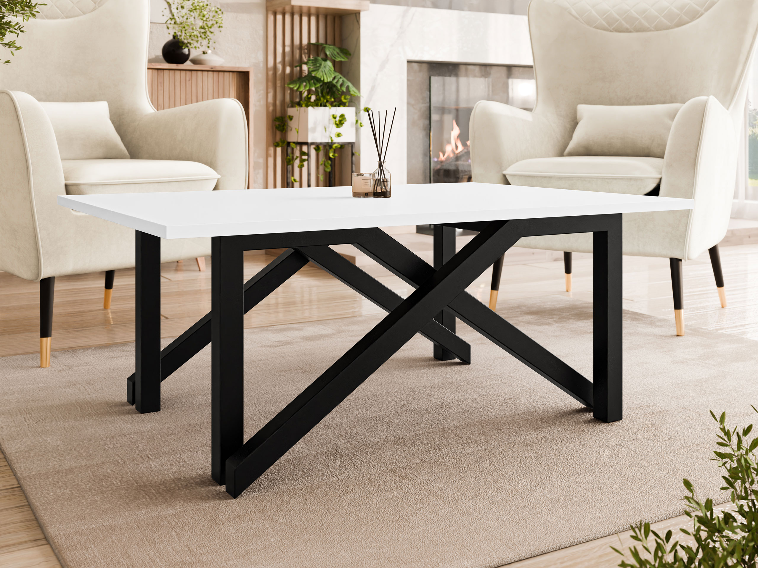 Mesa de centro extensível Oswego 151 (Branco + Preto)