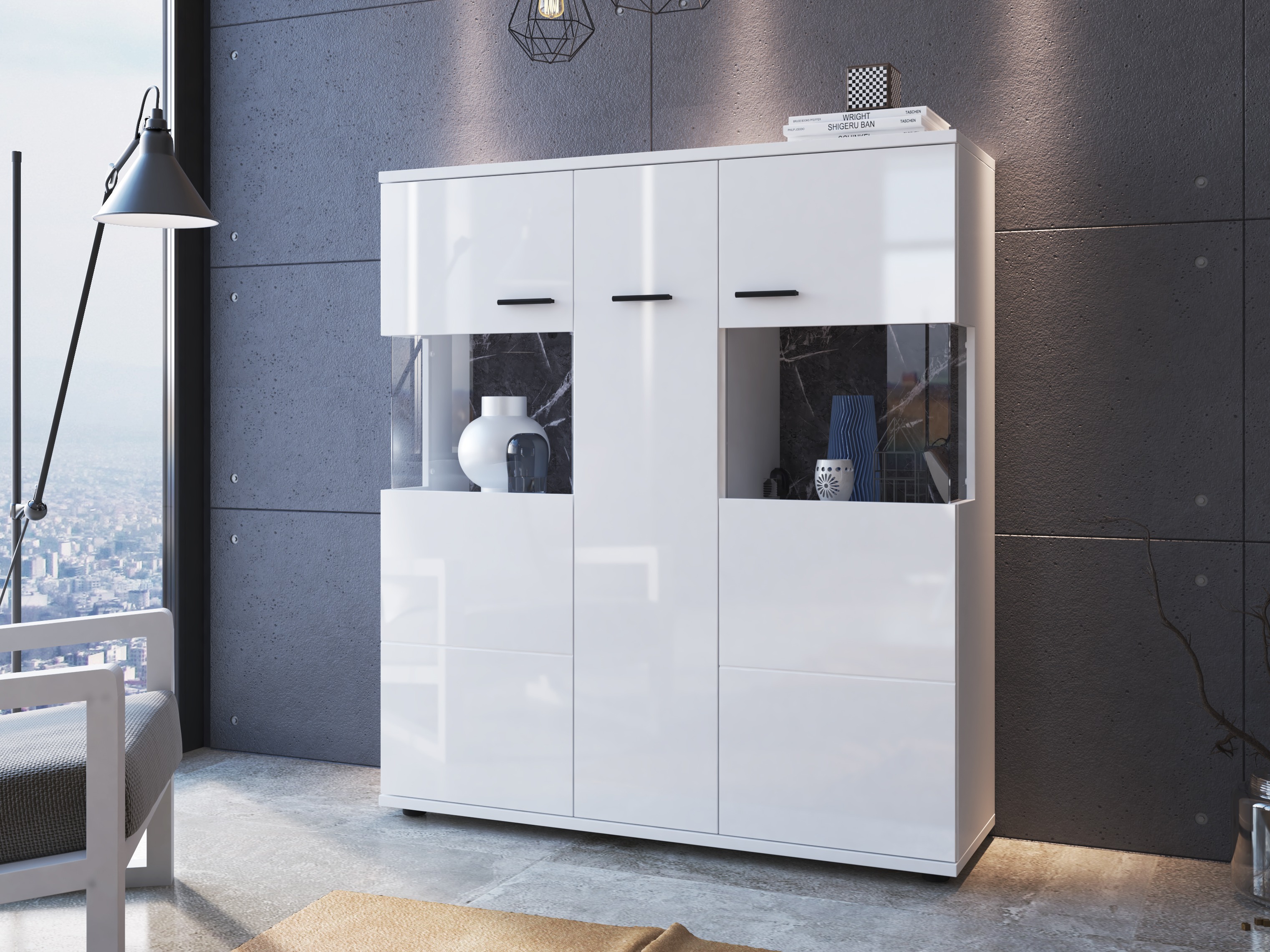 Estante Ontario 169 (Branco brilhante + Branco)