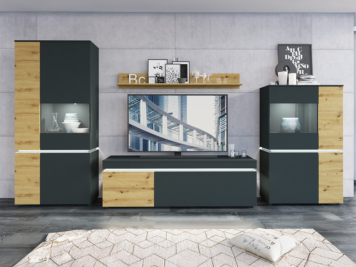 Conjunto para sala de estar Ontario 176 (Carvalho Artisan + Cinzento)