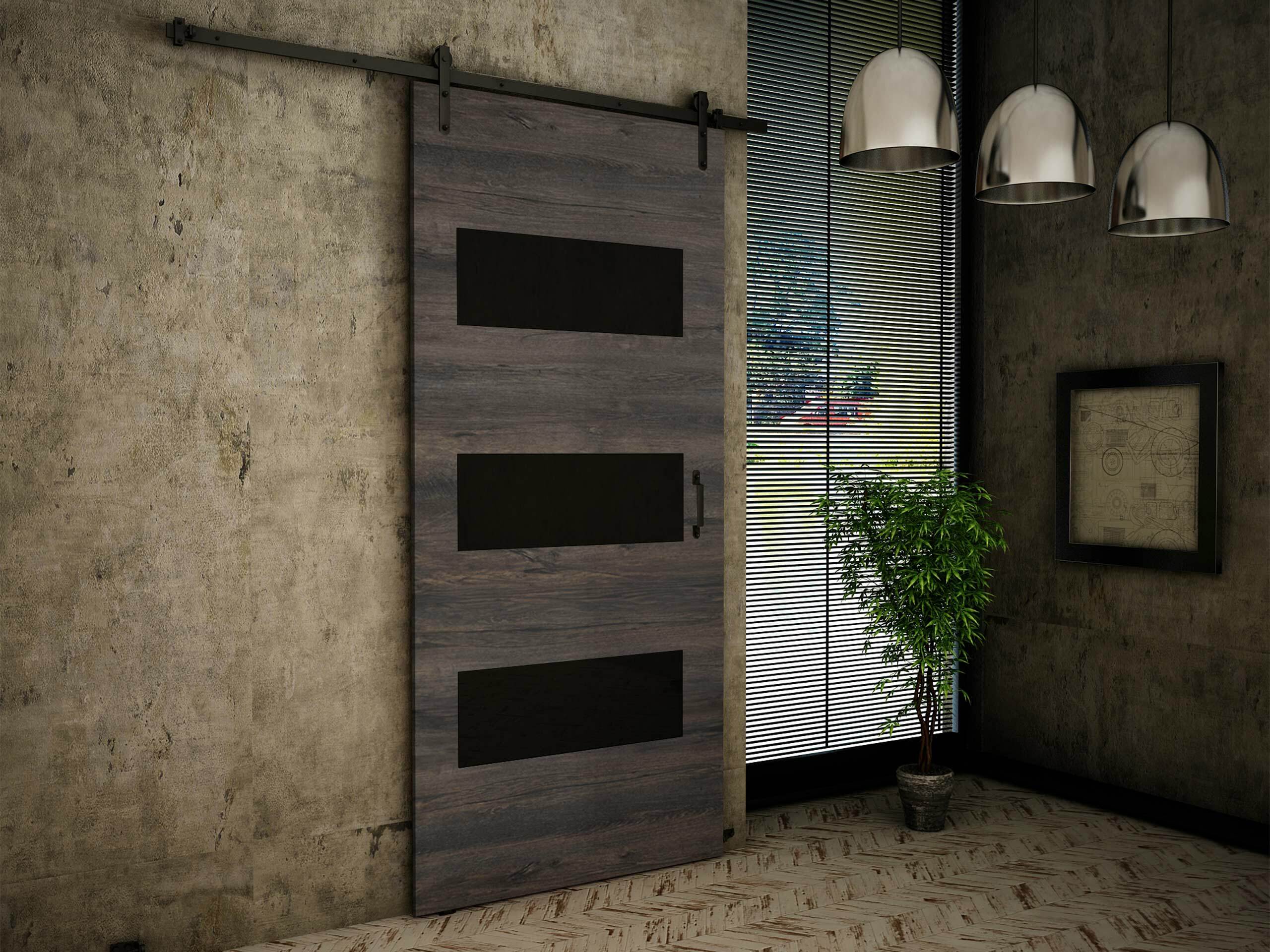 Porta de correr Dover 160 (Madeira de freixo escura + Preto)