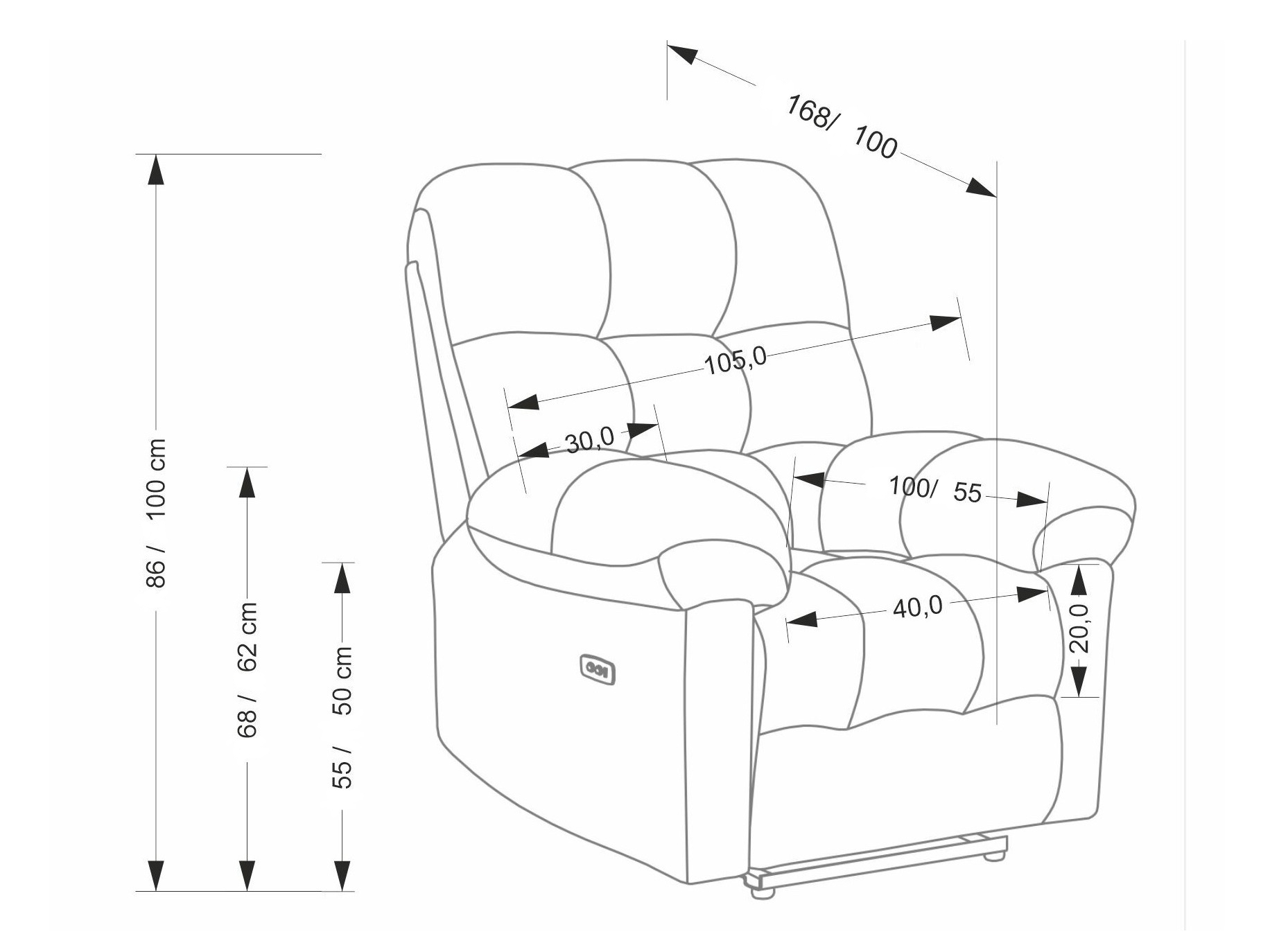 Poltrona reclinável Houston 2080 (Cinzento)