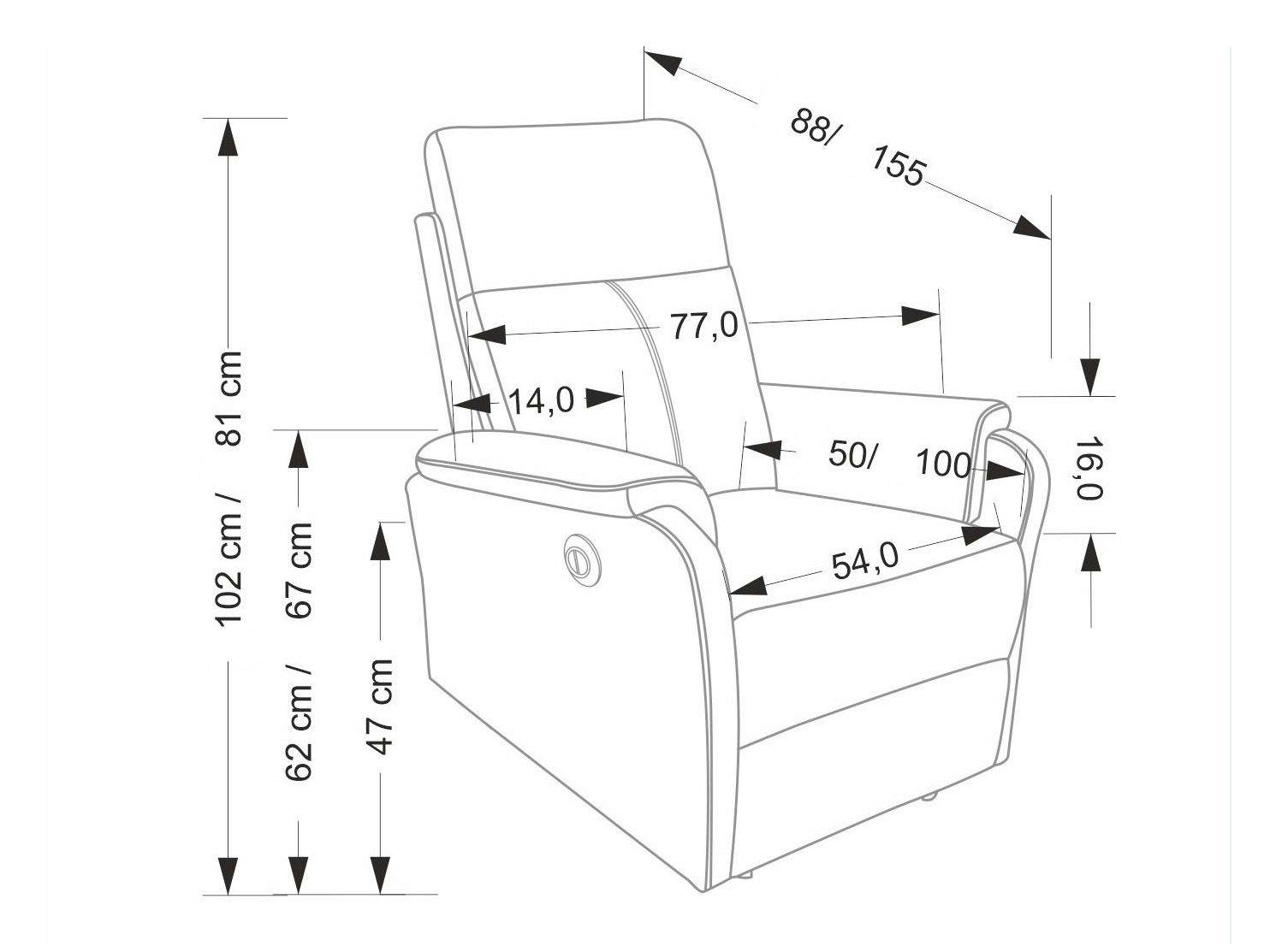 Poltrona reclinável Houston 2081 (Cinzento)