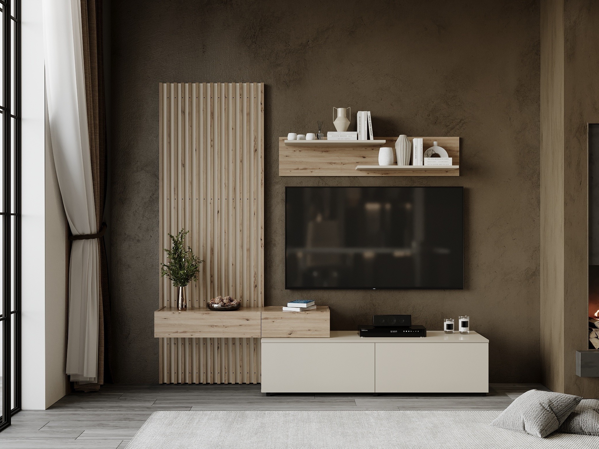 Conjunto para sala de estar Houston 2086 (Carvalho Artisan + Caxemira)