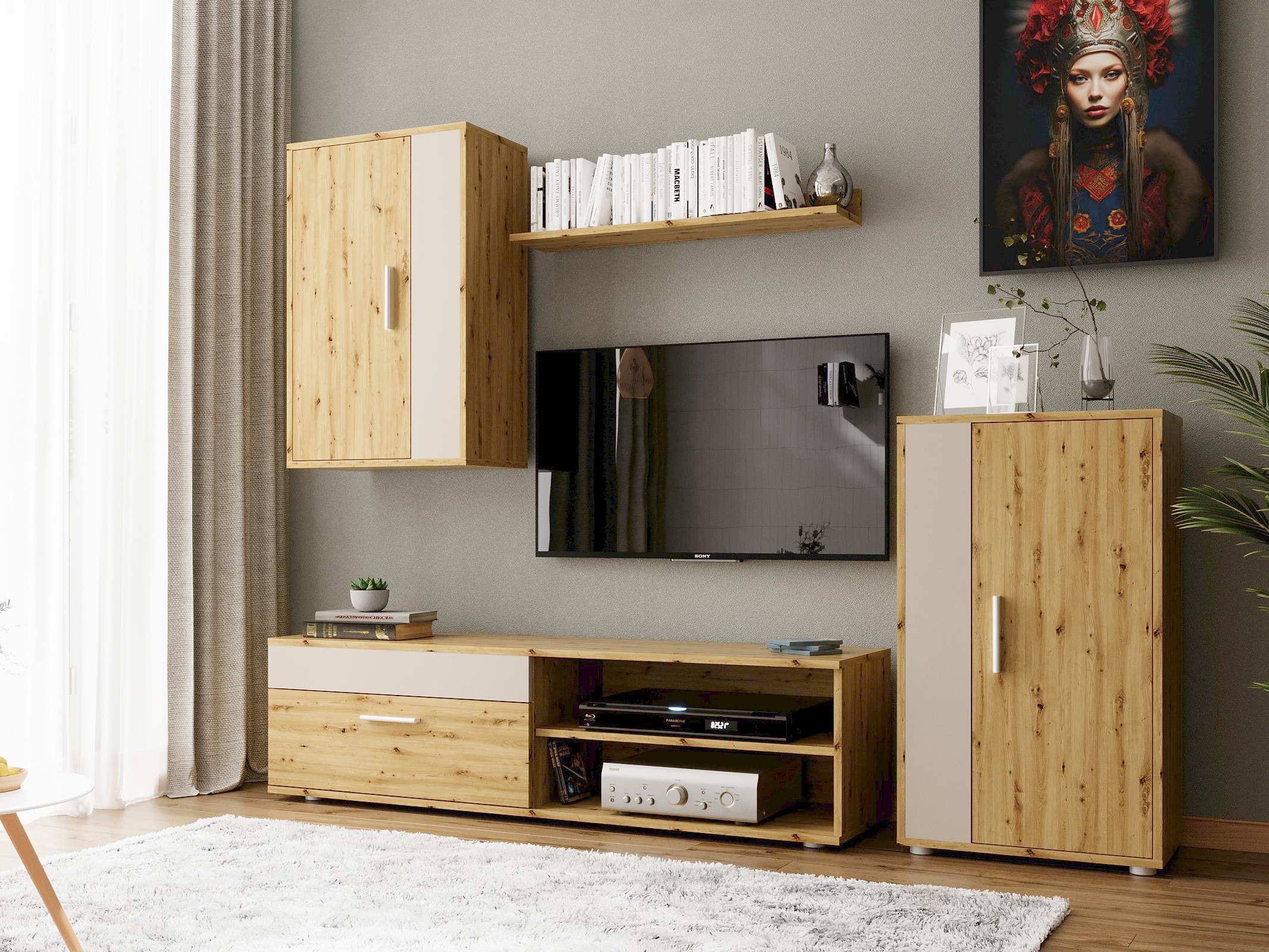 Conjunto para sala de estar Houston 2087 (Carvalho Artisan + Caxemira)