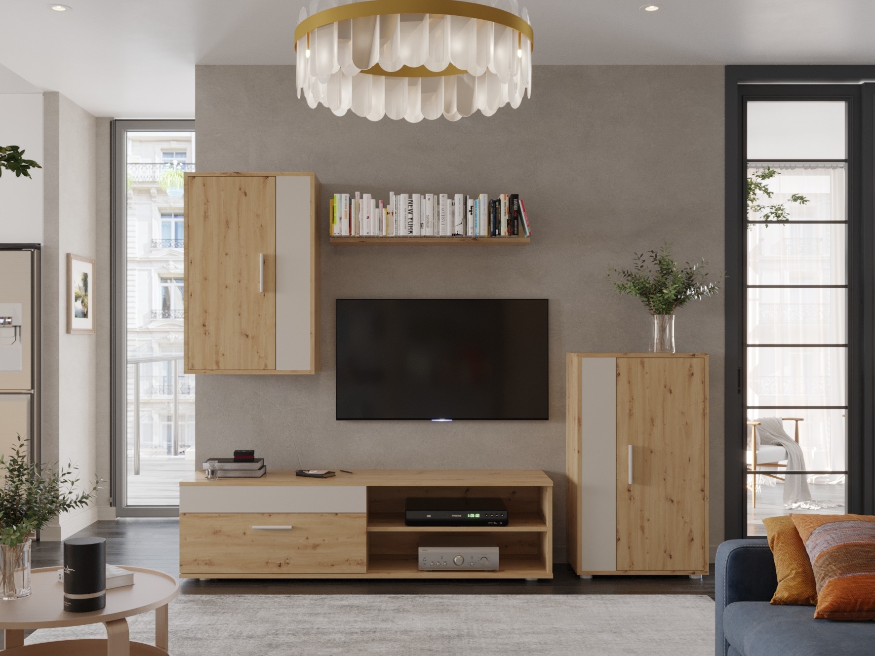 Conjunto para sala de estar Houston 2087 (Carvalho Artisan + Caxemira)