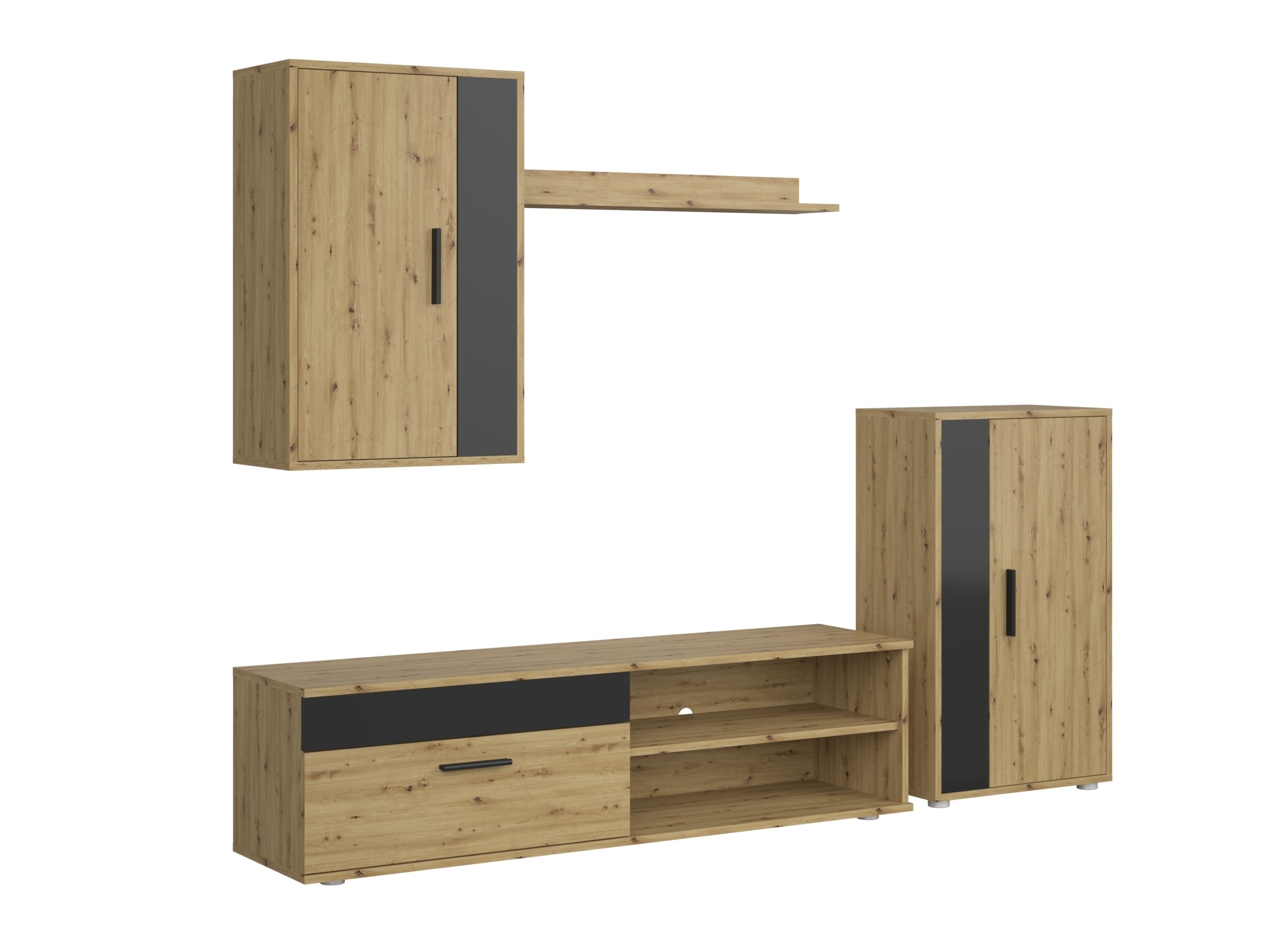 Conjunto para sala de estar Houston 2087 (Preto + Carvalho Artisan)