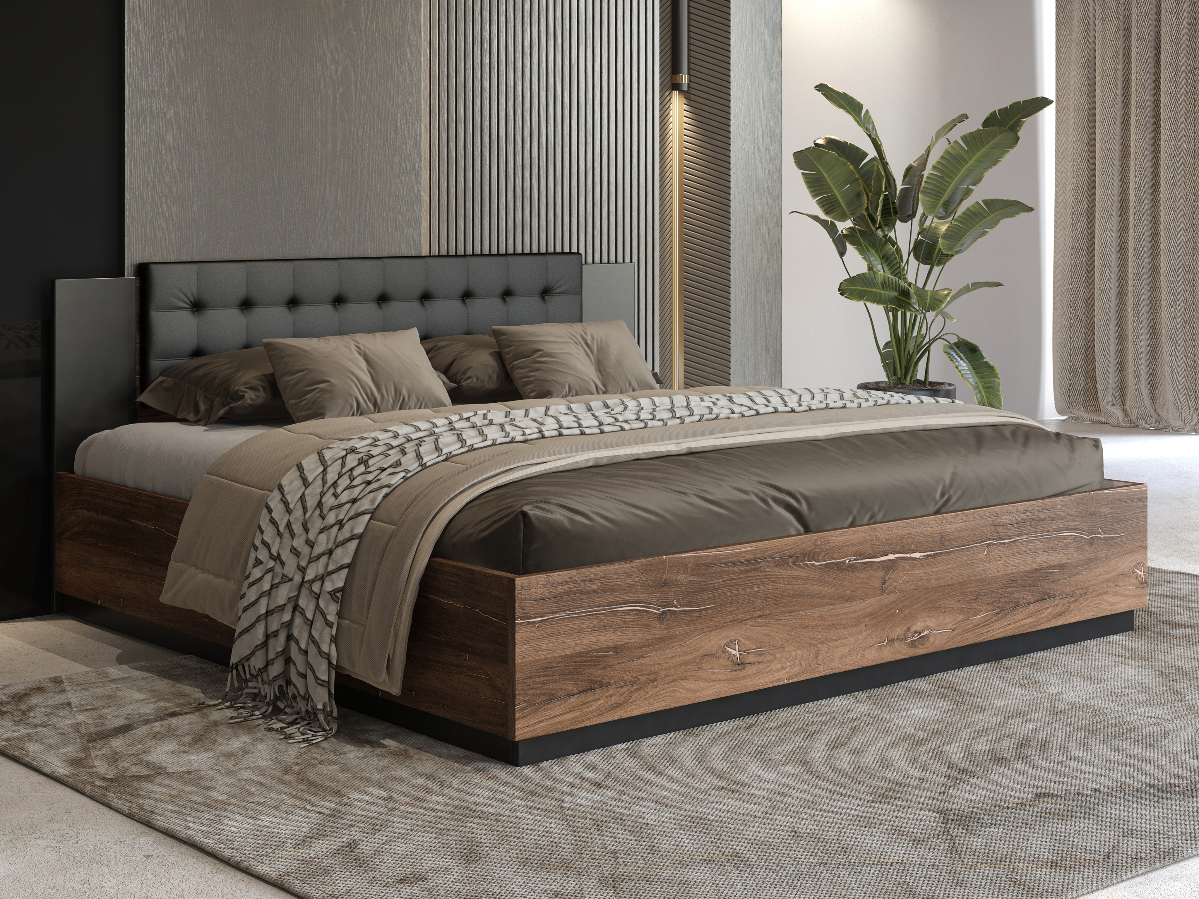 Cama Felelie 104 (Carvalho Flagstaf escuro + Cobre)
