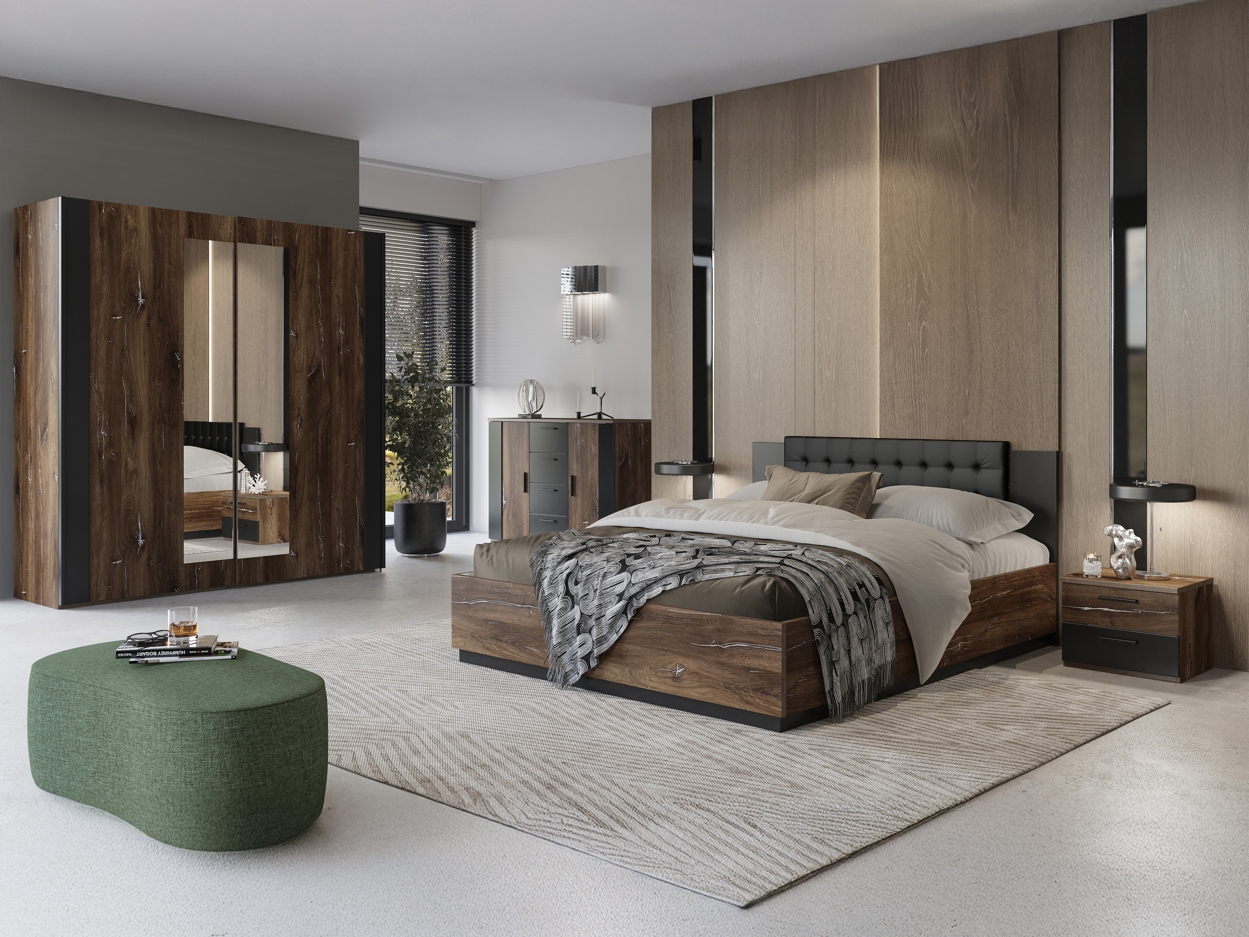 Cama Felelie 104 (Carvalho Flagstaf escuro + Prateado)