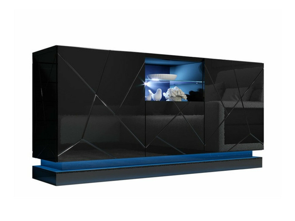 Aparador Charlotte 186 (Preto + Preto brilhante)