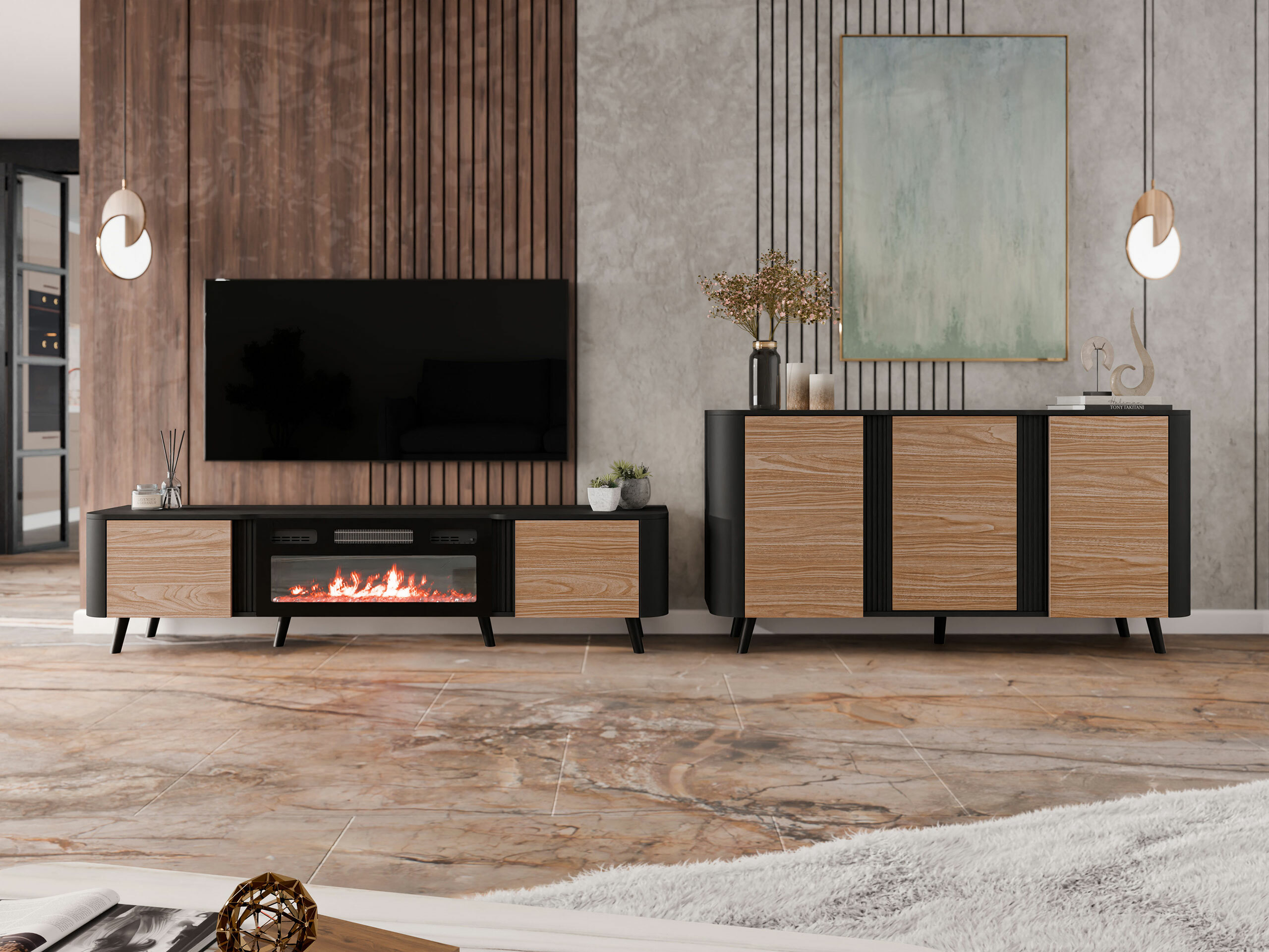 Conjunto para sala de estar Charlotte 204 (Preto + Noz)