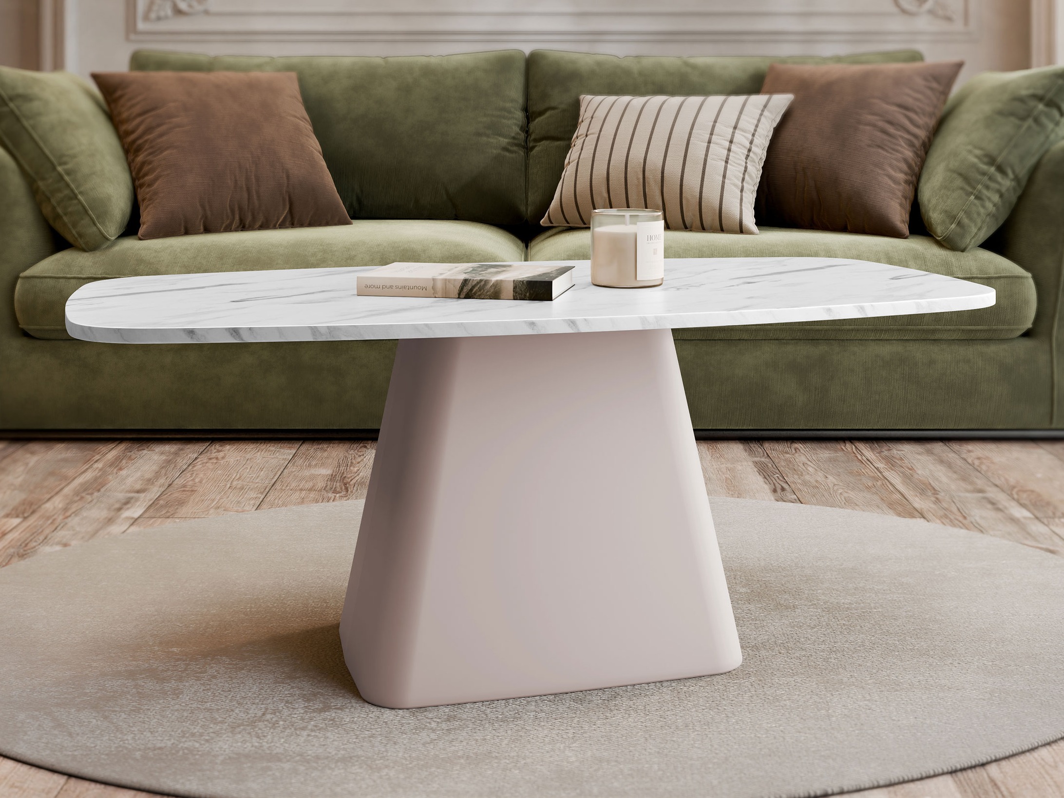 Mesa de centro Oswego 158 (Marmore branco + Caxemira)