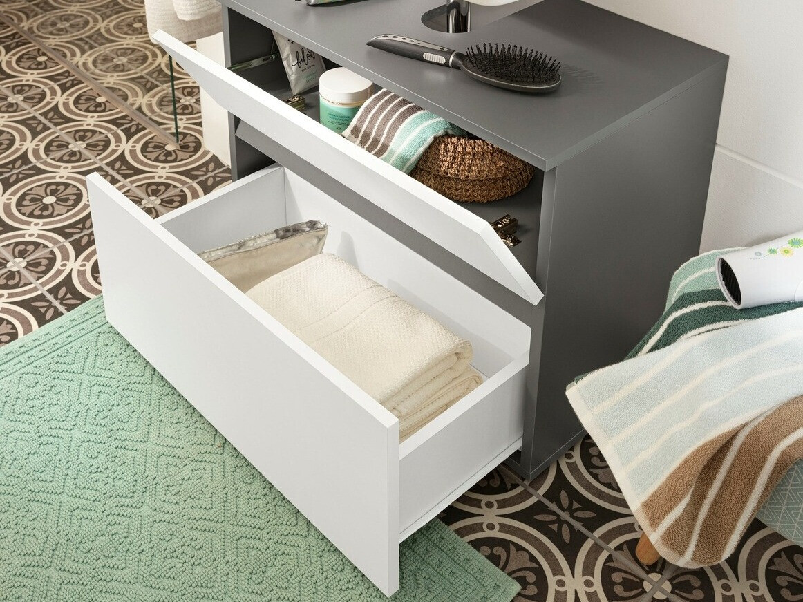 Armário com lavatório de apoio próprio para casa de banho Soncamu 110 (Branco + Antracite)