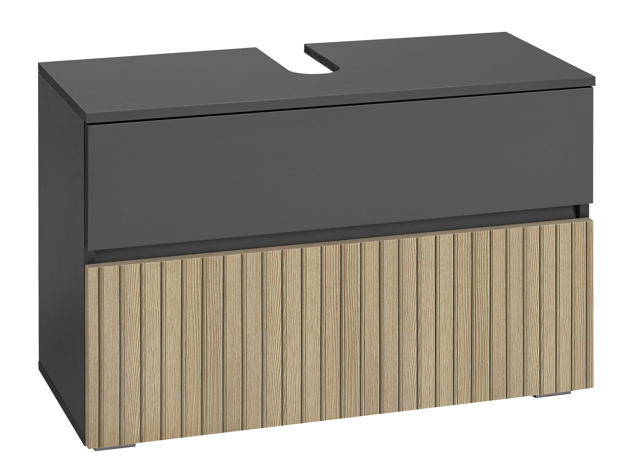 Armário com lavatório de apoio próprio para casa de banho Soncamu 109 (Antracite + Carvalho claro)