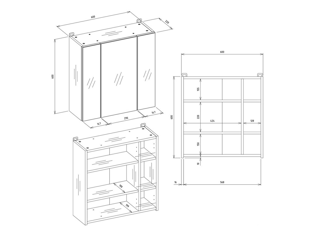 Armário com espelho para casa de banho Mandeville 343
