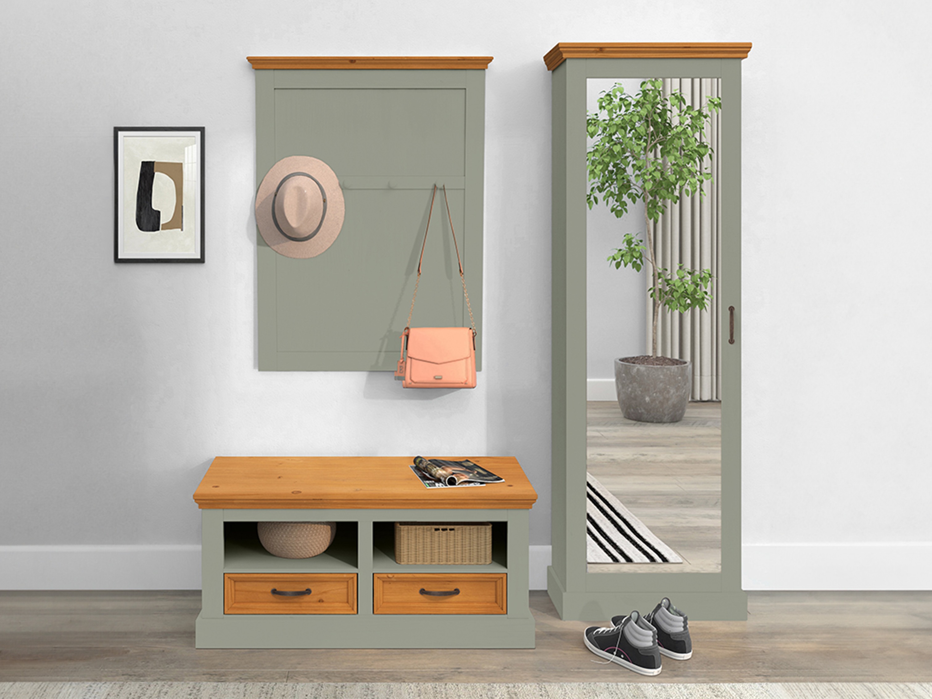 Cómoda Tolelio 128 (Verde + Pinheiro)