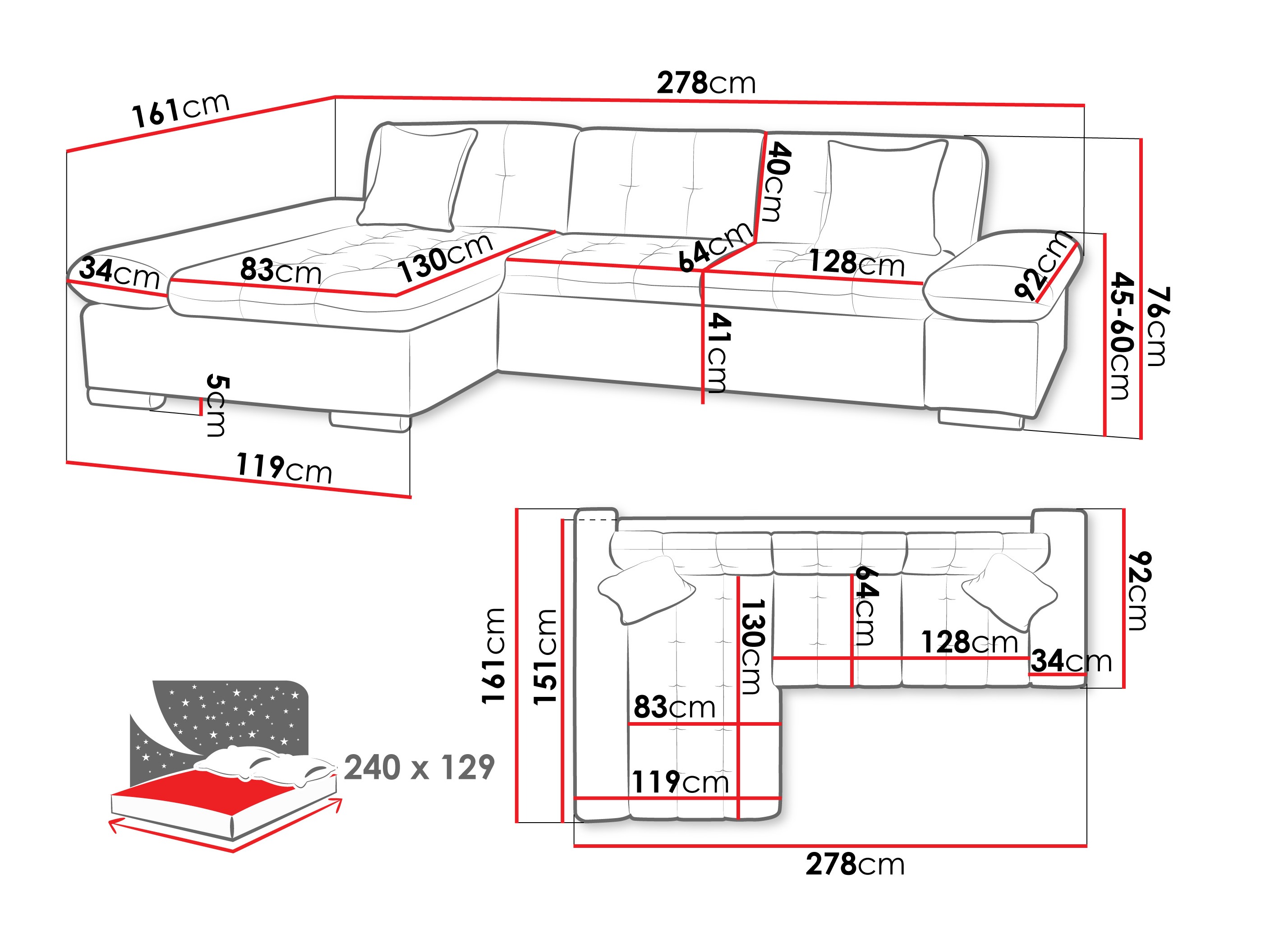 Sofá de canto Comfivo 250 (Maya 07 + Maya 02)