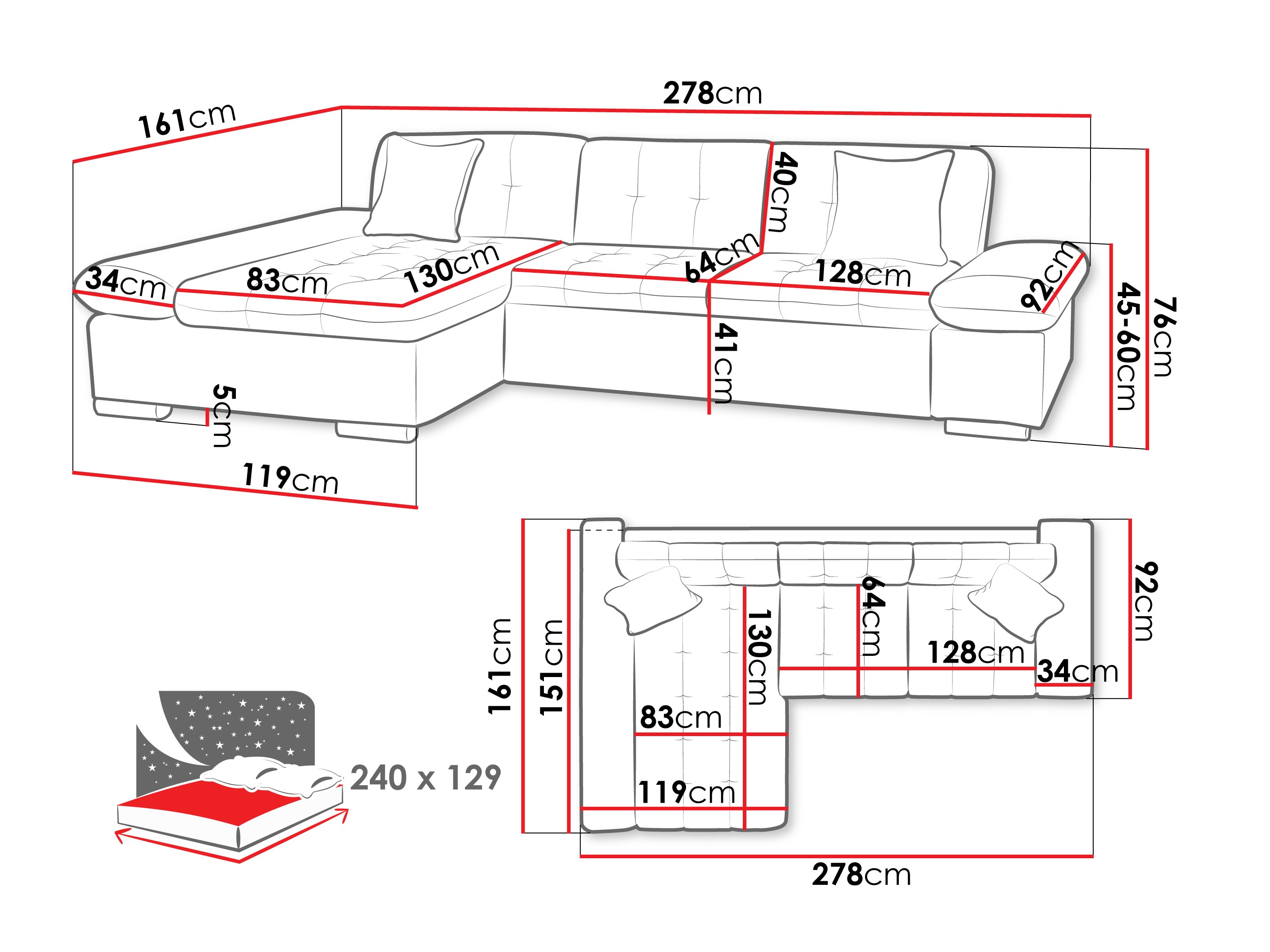 Sofá de canto Comfivo 250 (Maya 07 + Maya 02)