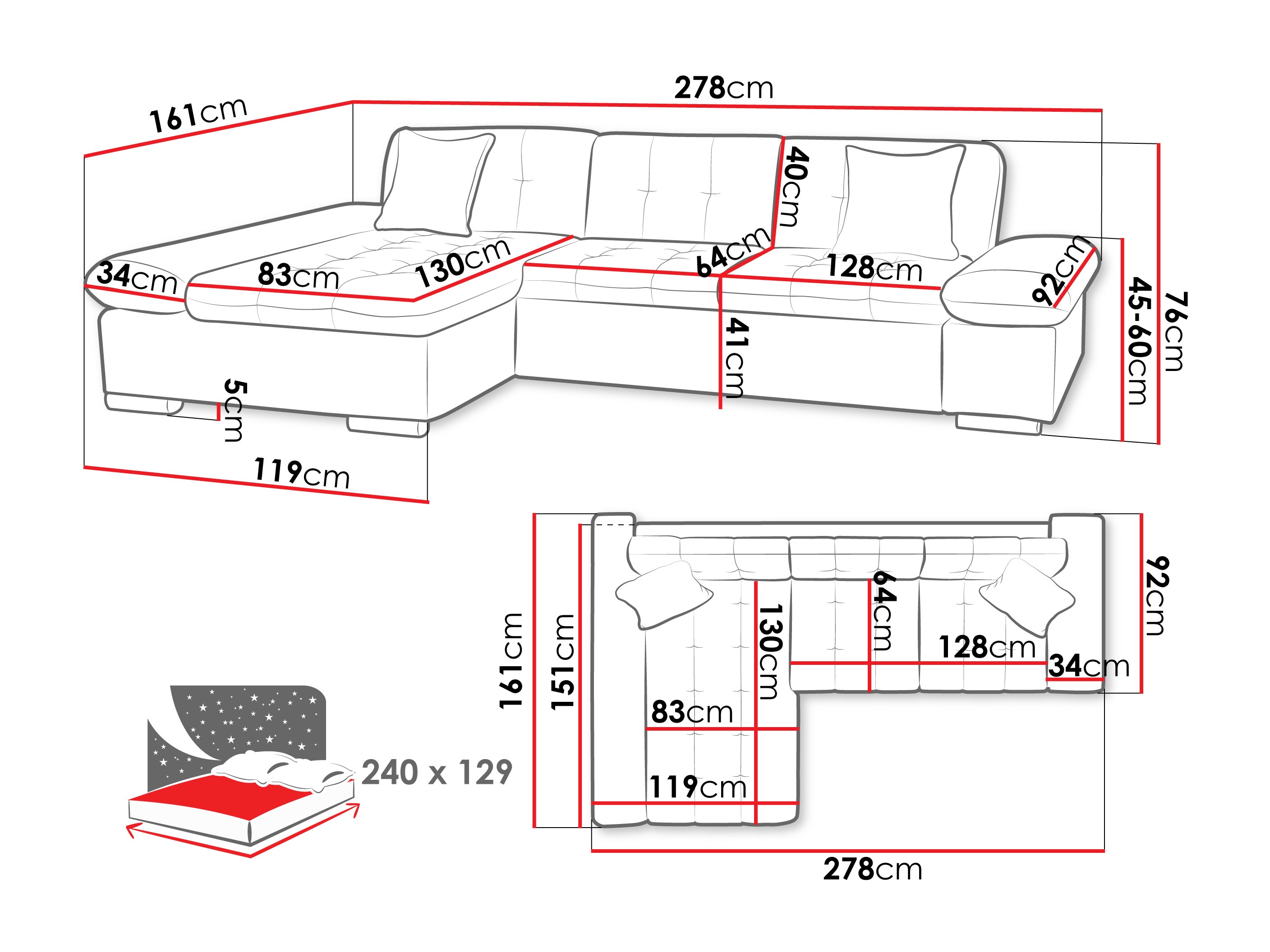Sofá de canto Comfivo 250 (Maya 09 + Maya 20)
