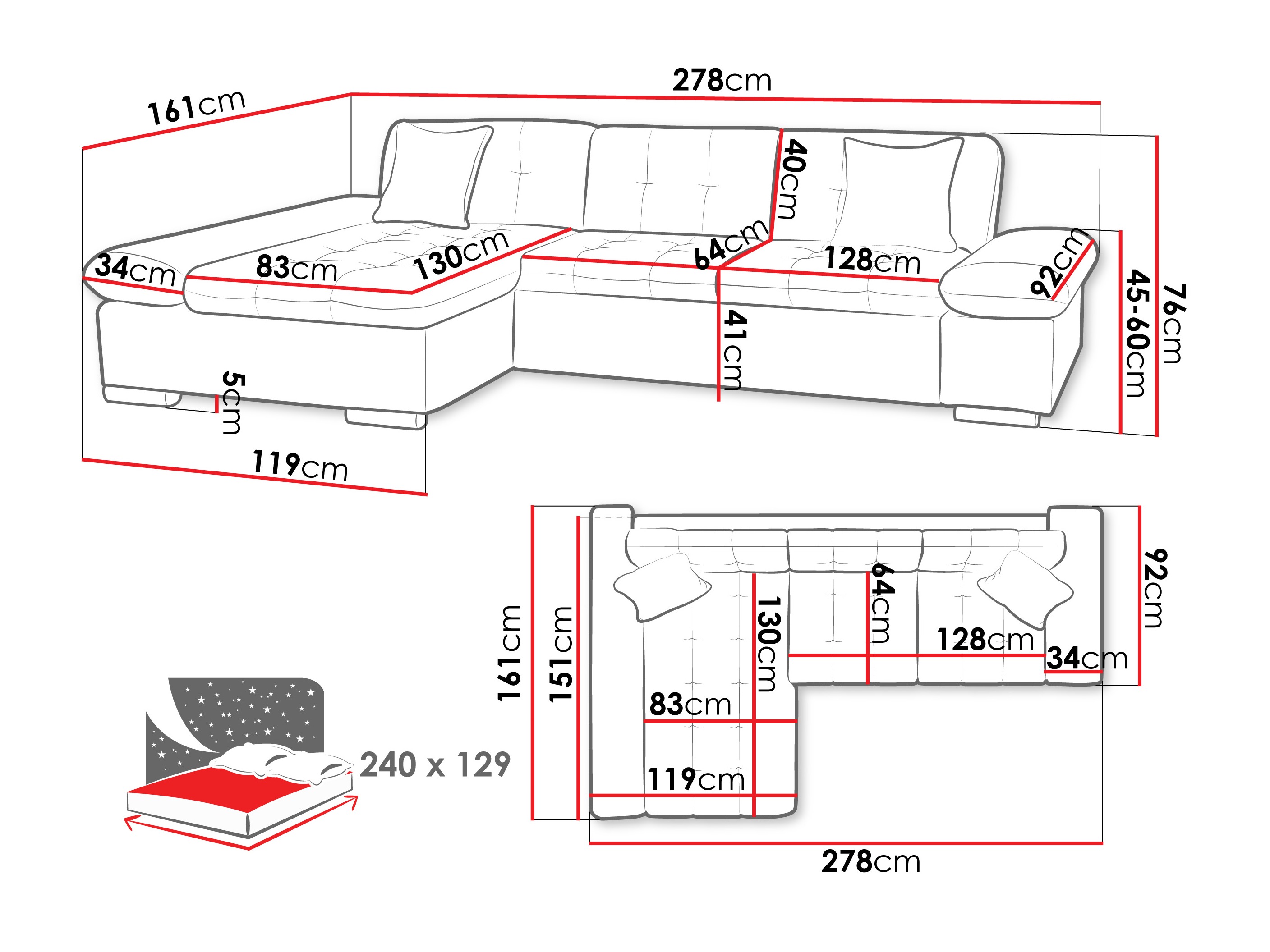 Sofá de canto Comfivo 250 (Pianão 17)