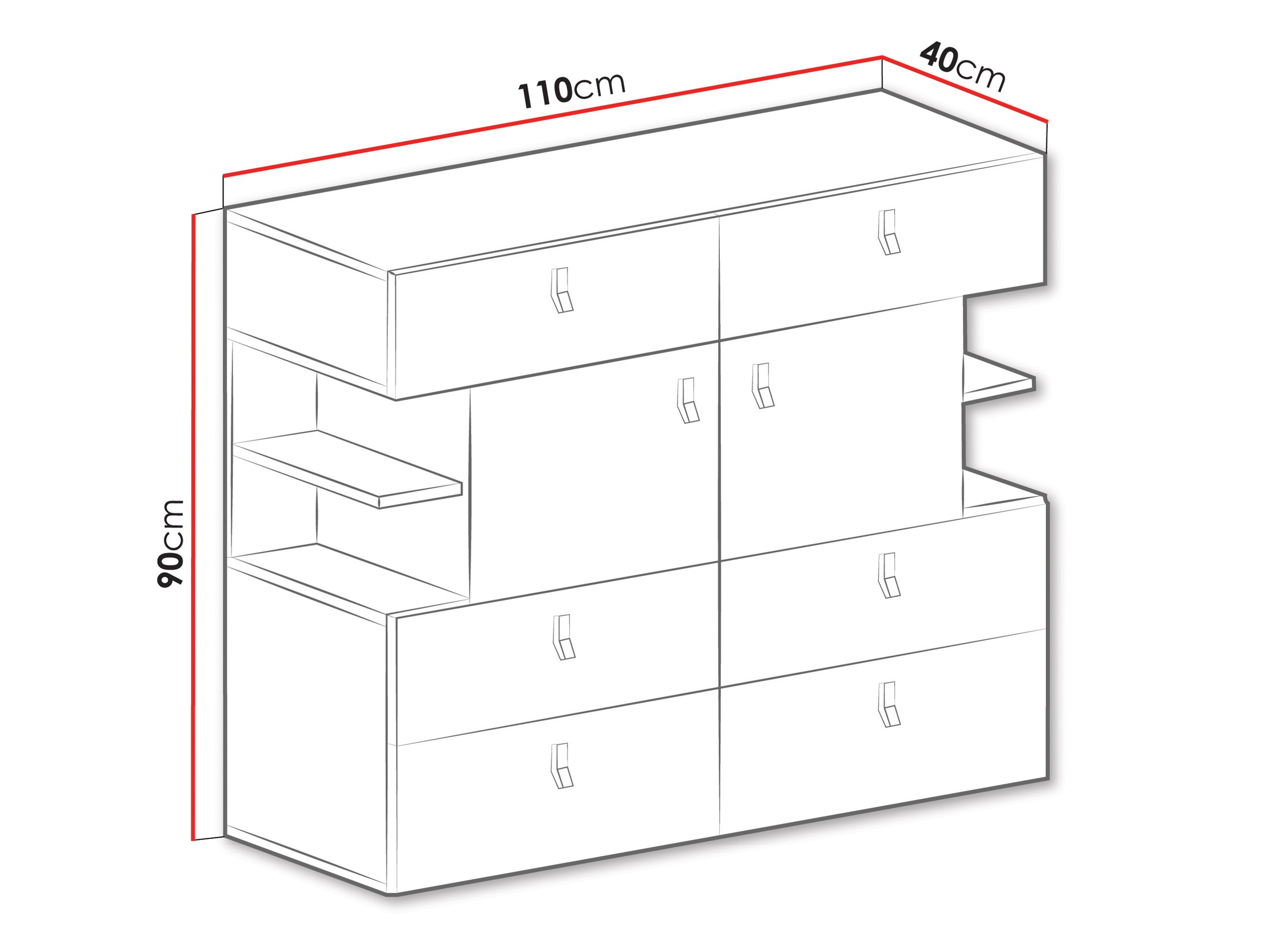 Cómoda Camteso 106 (Branco + Carvalho + Turquesa)