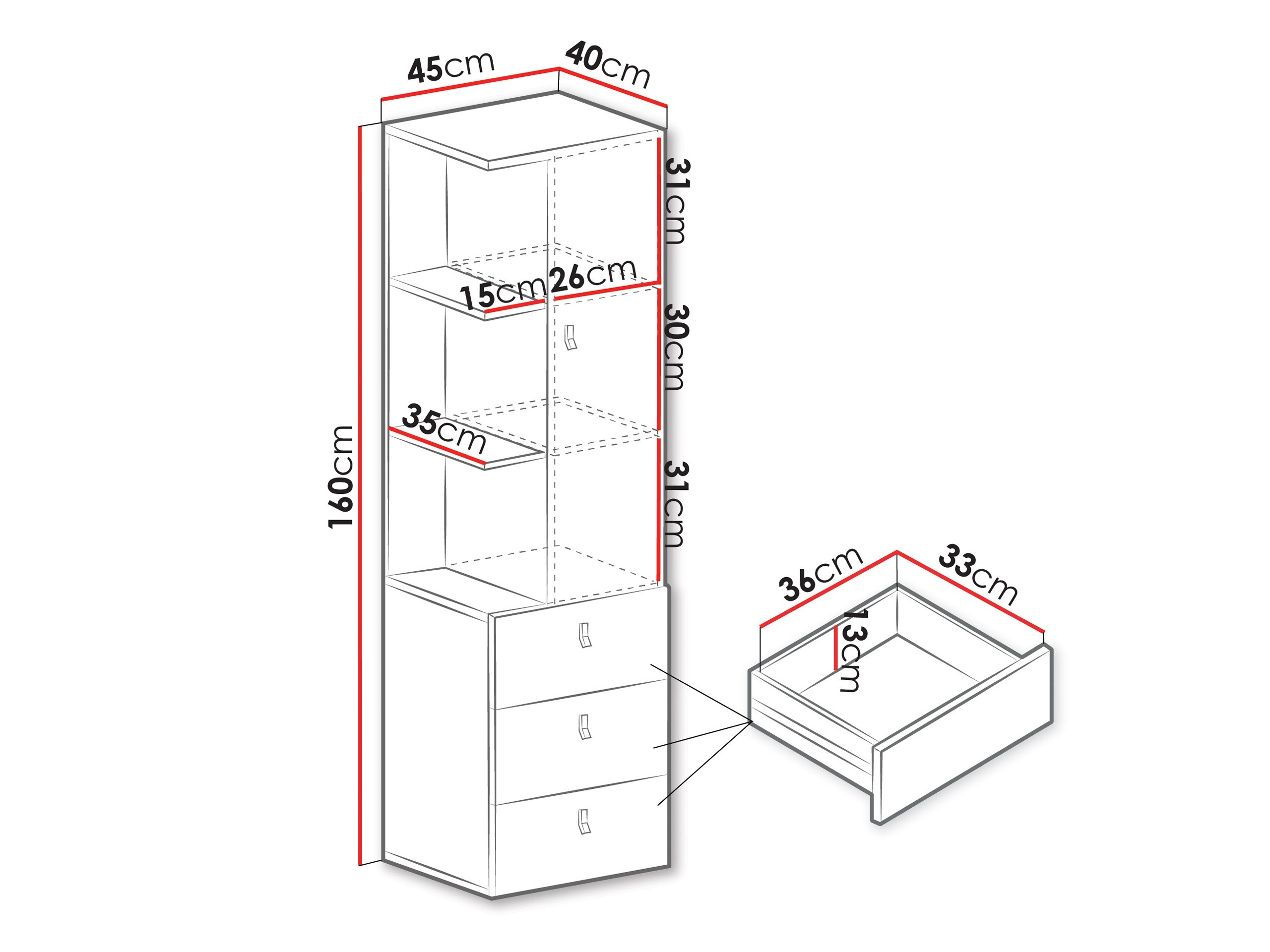 Estante Camteso 105 (Branco + Carvalho + Turquesa)