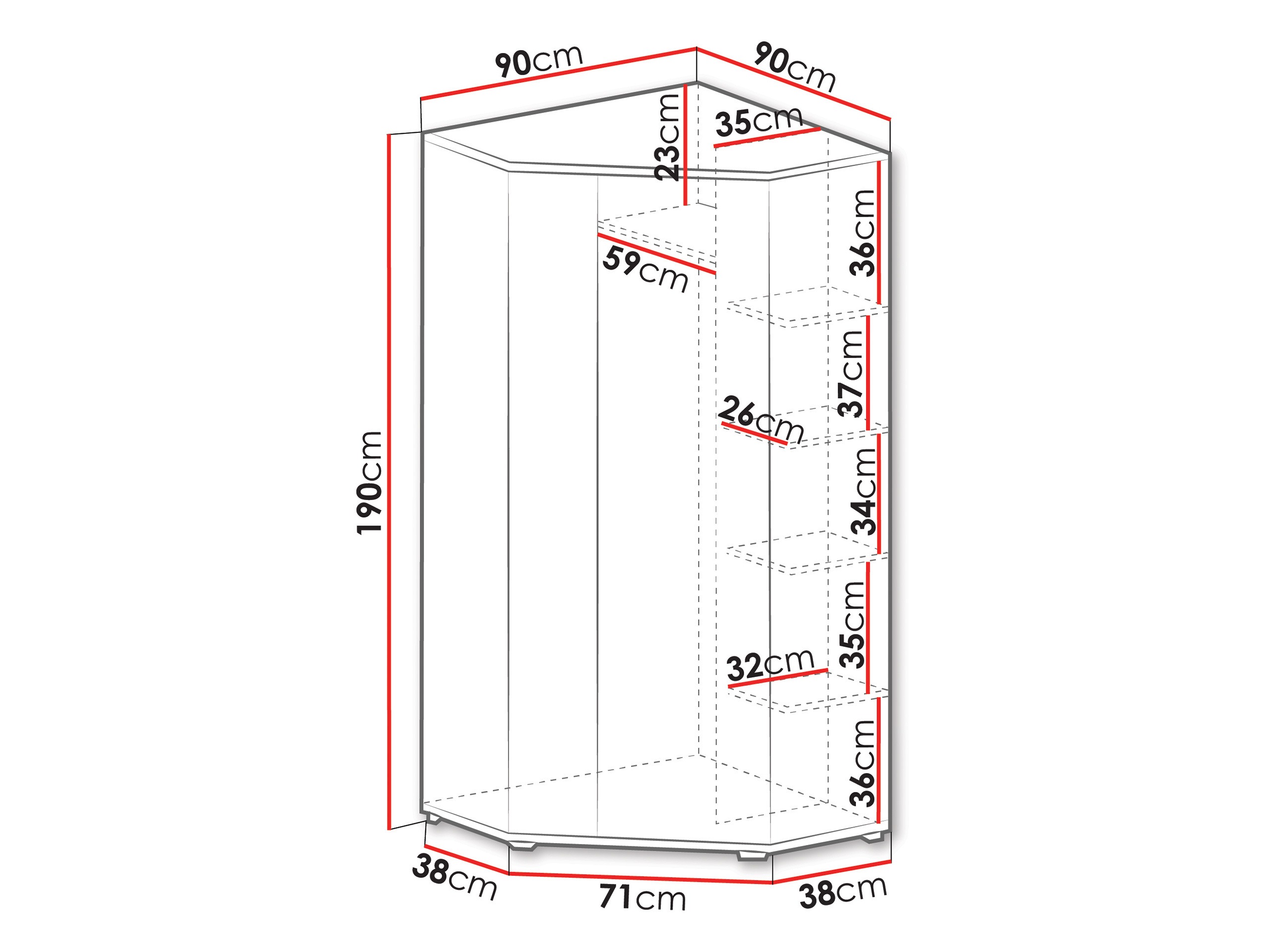 Roupeiro de canto Camteso 100 (Preto + Carvalho + Bege)