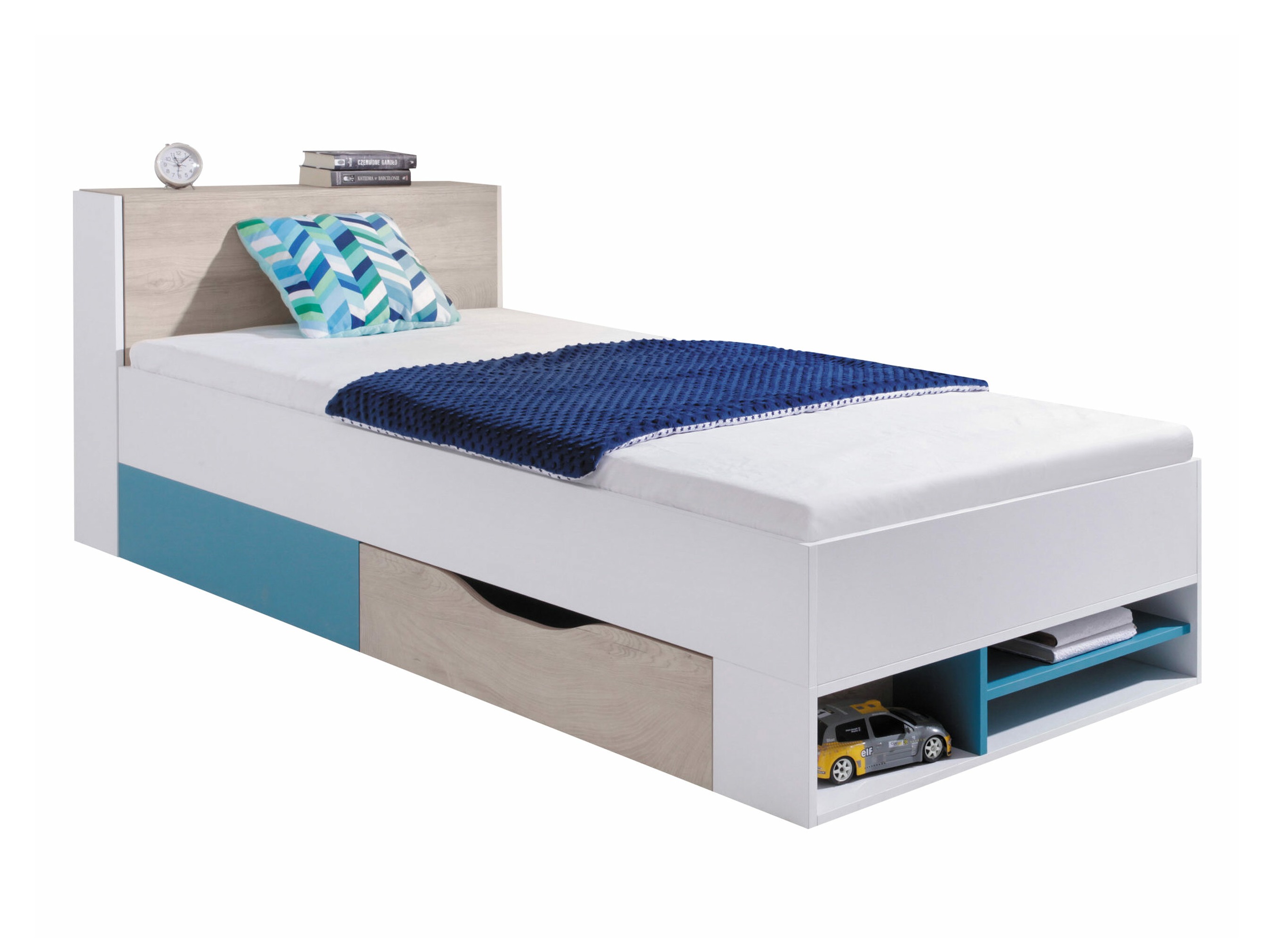Cama Camteso 112 (Branco + Carvalho + Turquesa)