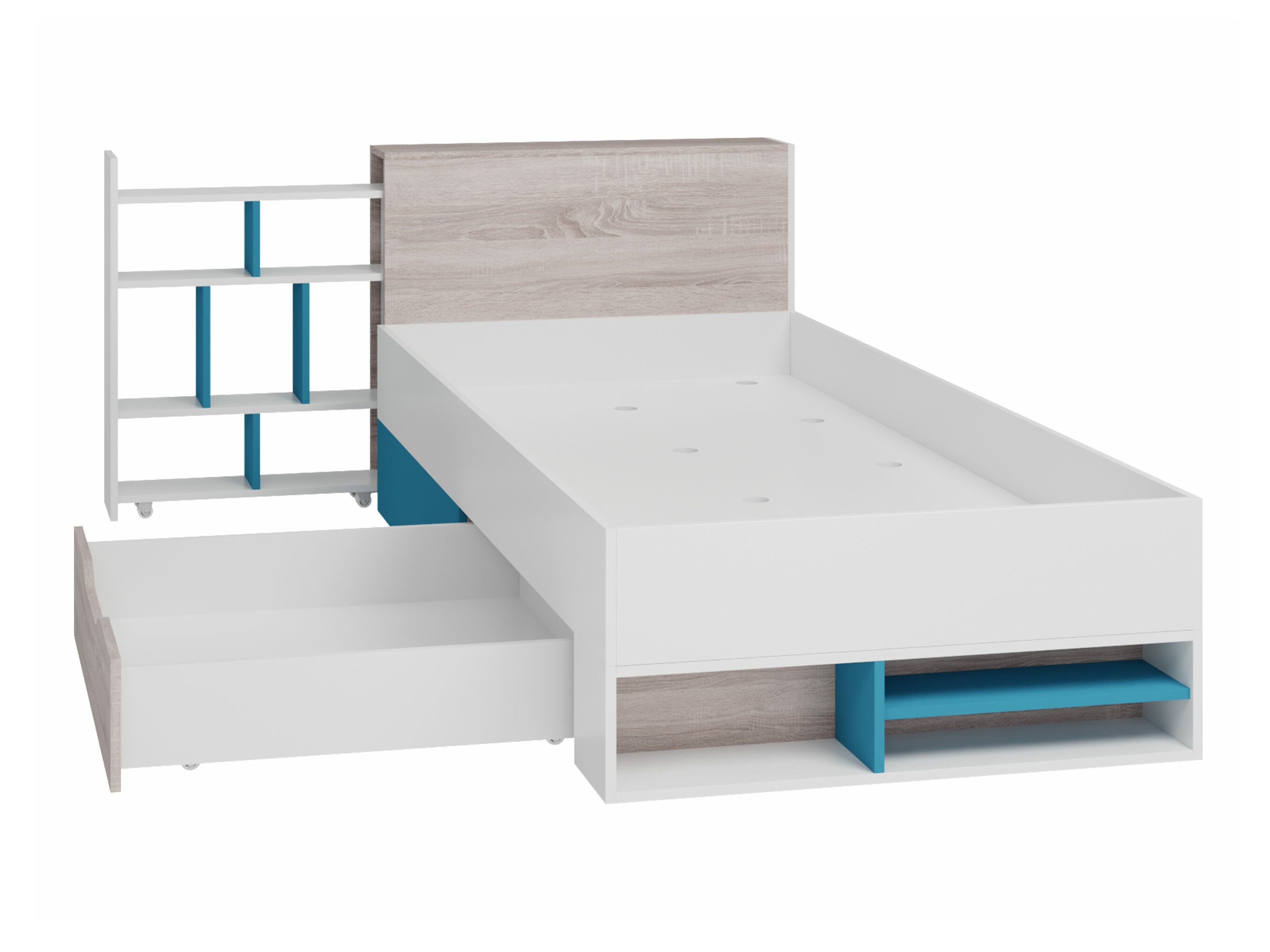 Cama Camteso 112 (Branco + Carvalho + Turquesa)