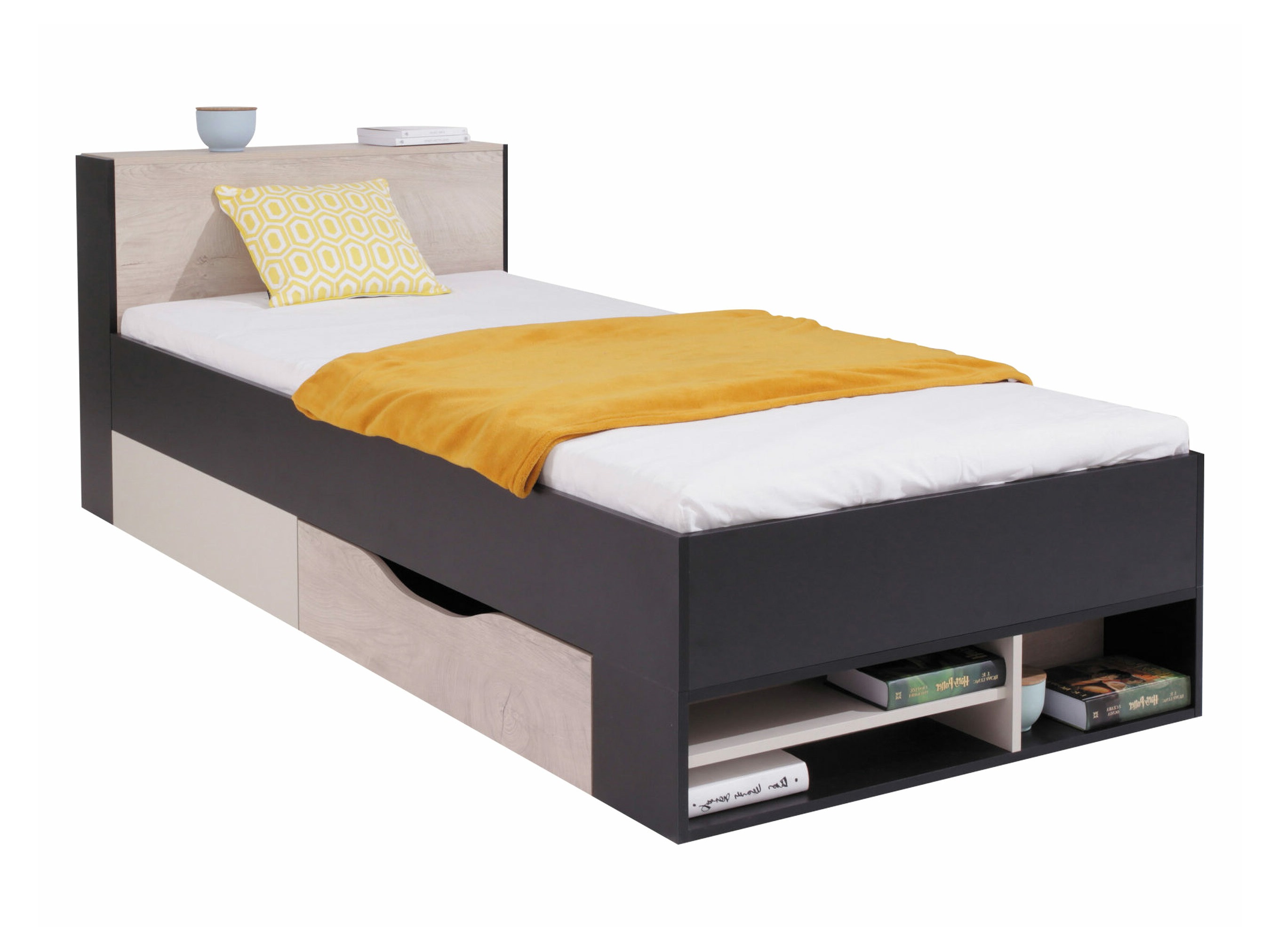 Cama Camteso 112 (Preto + Carvalho + Bege)