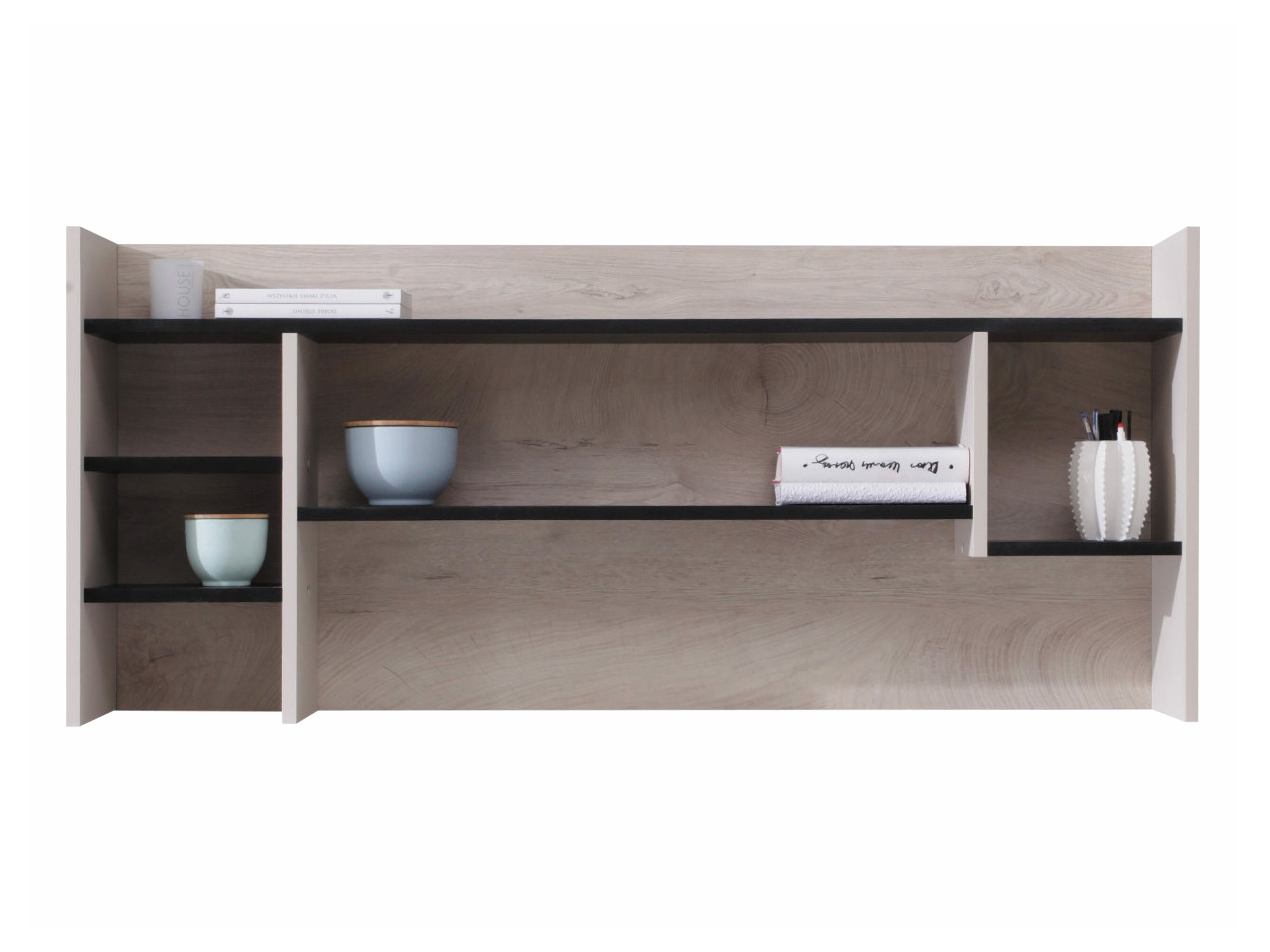 Estante de parede Camteso 109 (Preto + Carvalho + Bege)
