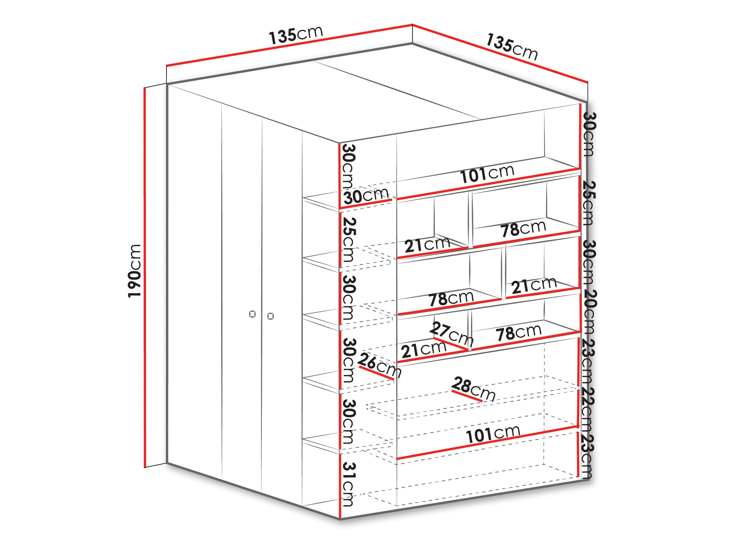 Roupeiro de canto Camteso 113 (Branco + Carvalho + Turquesa)