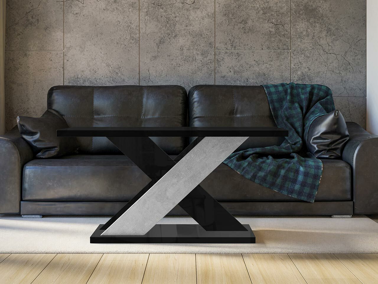 Mesa de centro Goodyear 116 (Preto brilhante + Cimento)