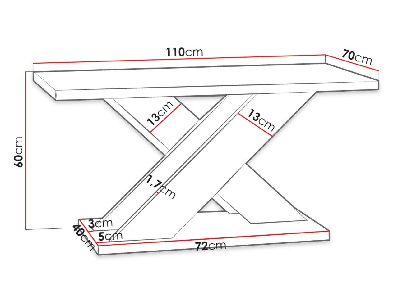 Mesa de centro Goodyear 116 (Preto brilhante + Cimento)