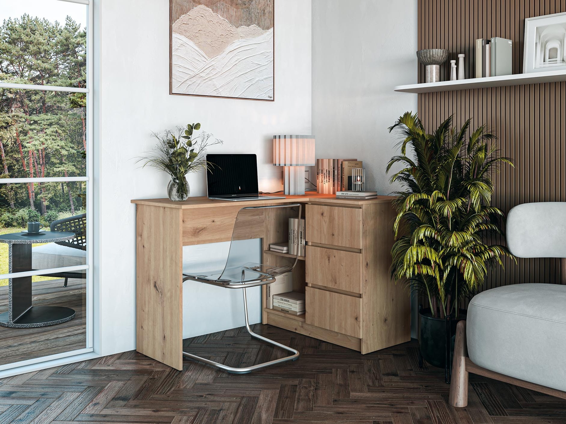 Mesa de escritório para cantos Houston 1950 (Carvalho Artisan)