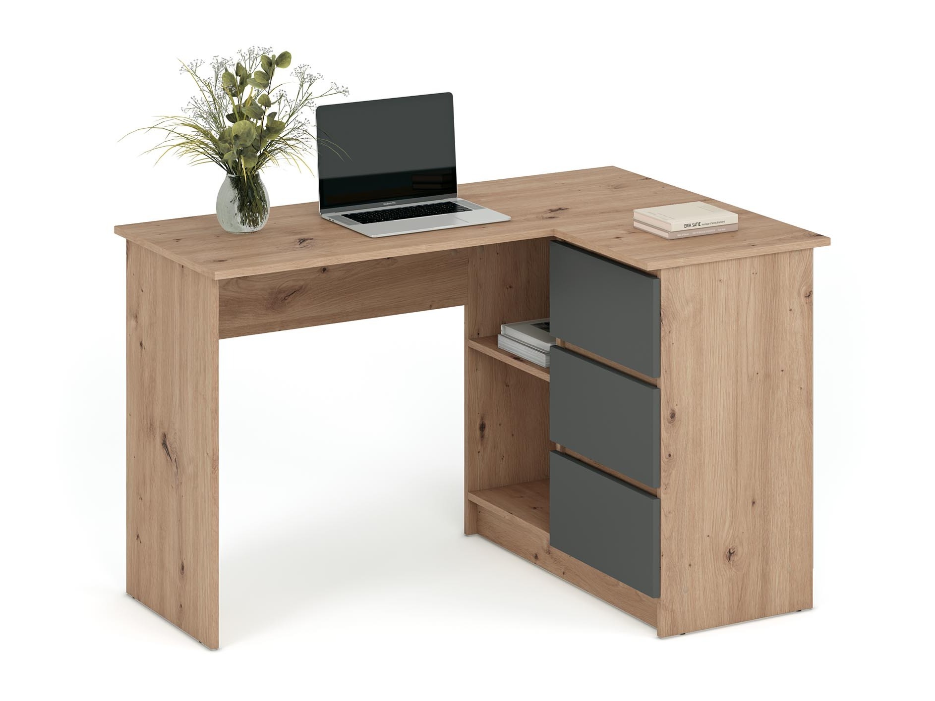 Mesa de escritório para cantos Houston 1950 (Grafite + Carvalho Artisan)