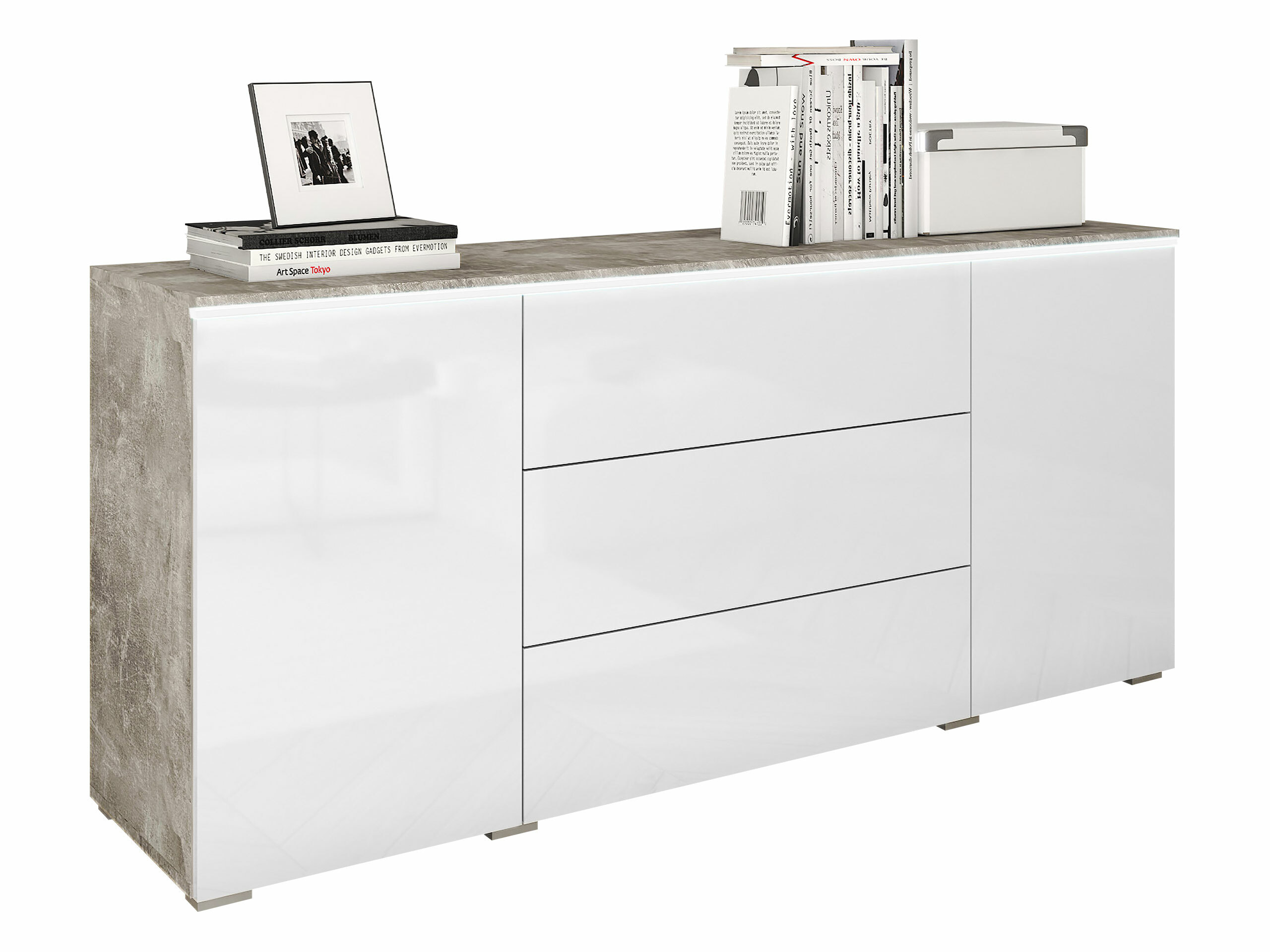 Cómoda Mirfivo 102 (Cimento + Branco brilhante)