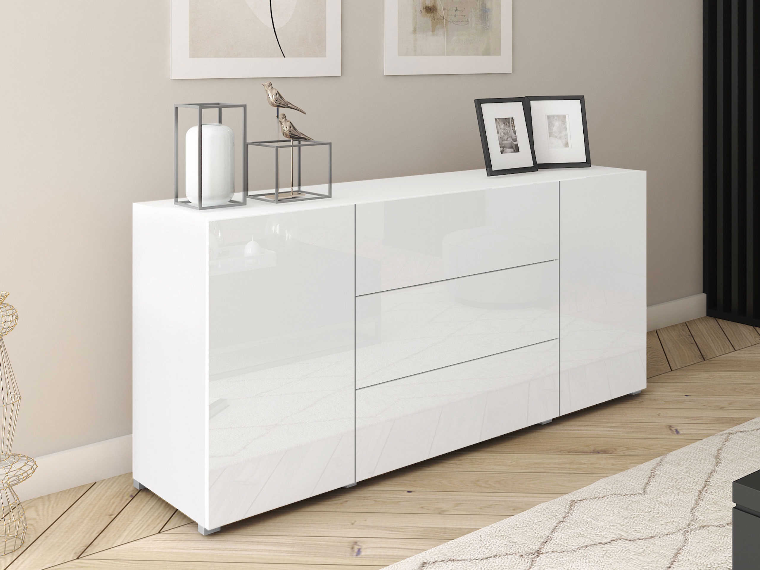 Cómoda Sarasota 191 (Branco + Branco brilhante)